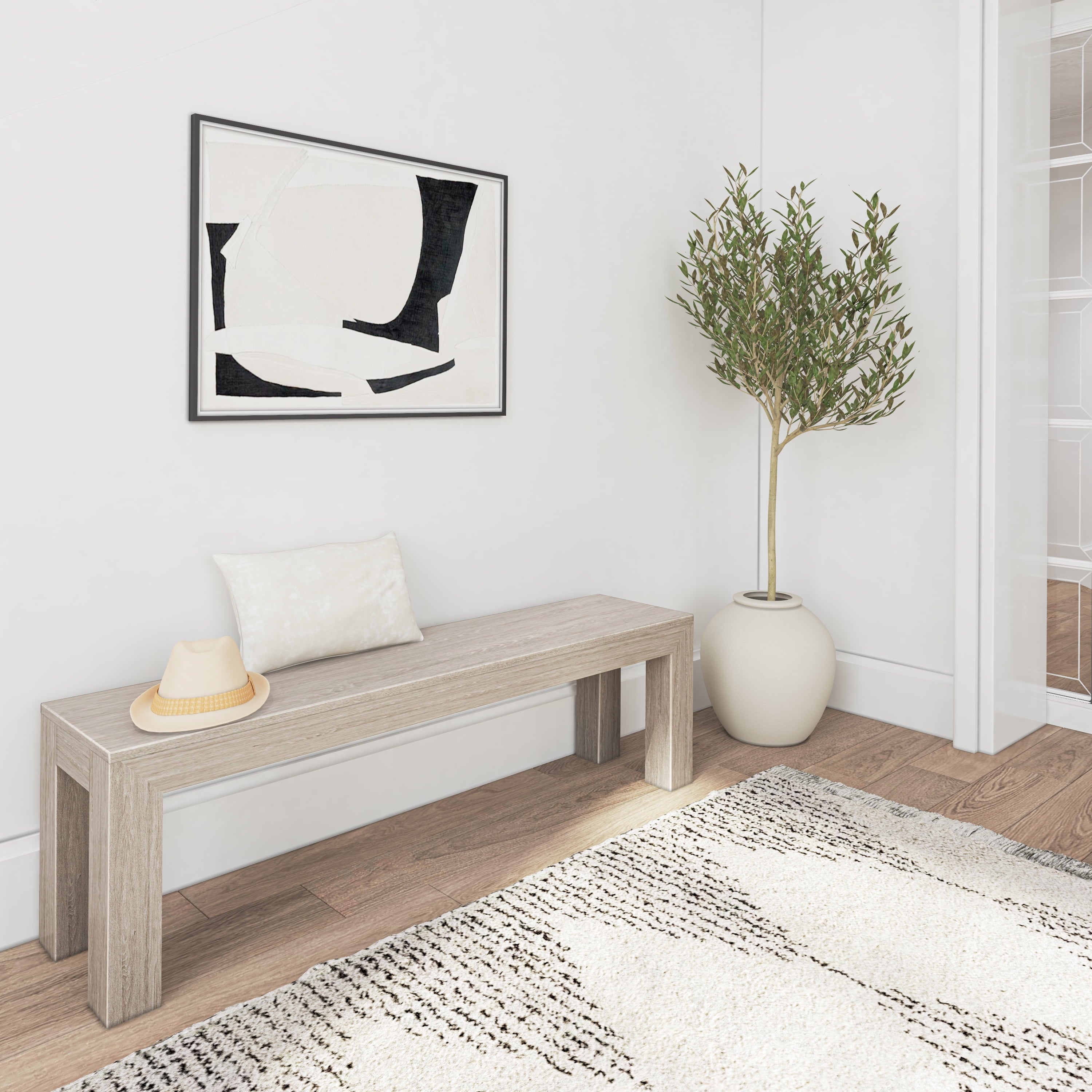 60" Modern Wood Dining Bench, Solid Wood Bench for Dining Table