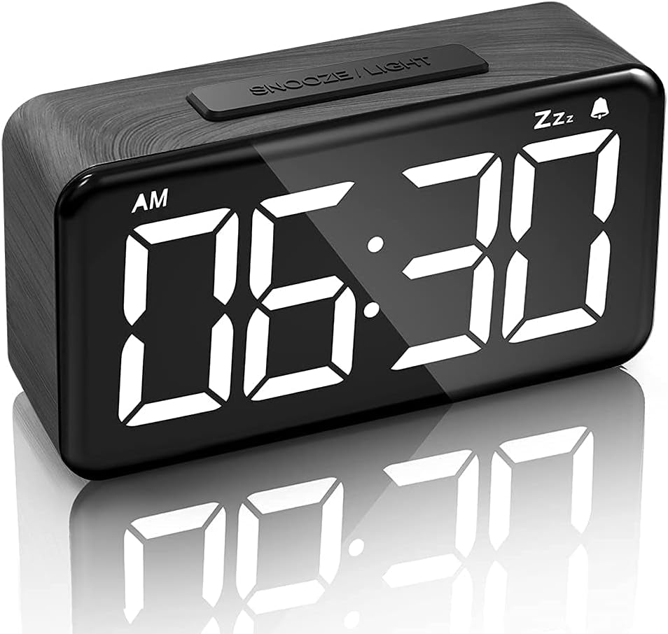 Digital Alarm Clock, Alarm Clock for Bedroom with Adjustable Brightness Dimmer, Large LED Screen Display,Snooze,12/24Hr,Easy Electric beside Clock with Adapter, Desk Clock for Kids and Adults