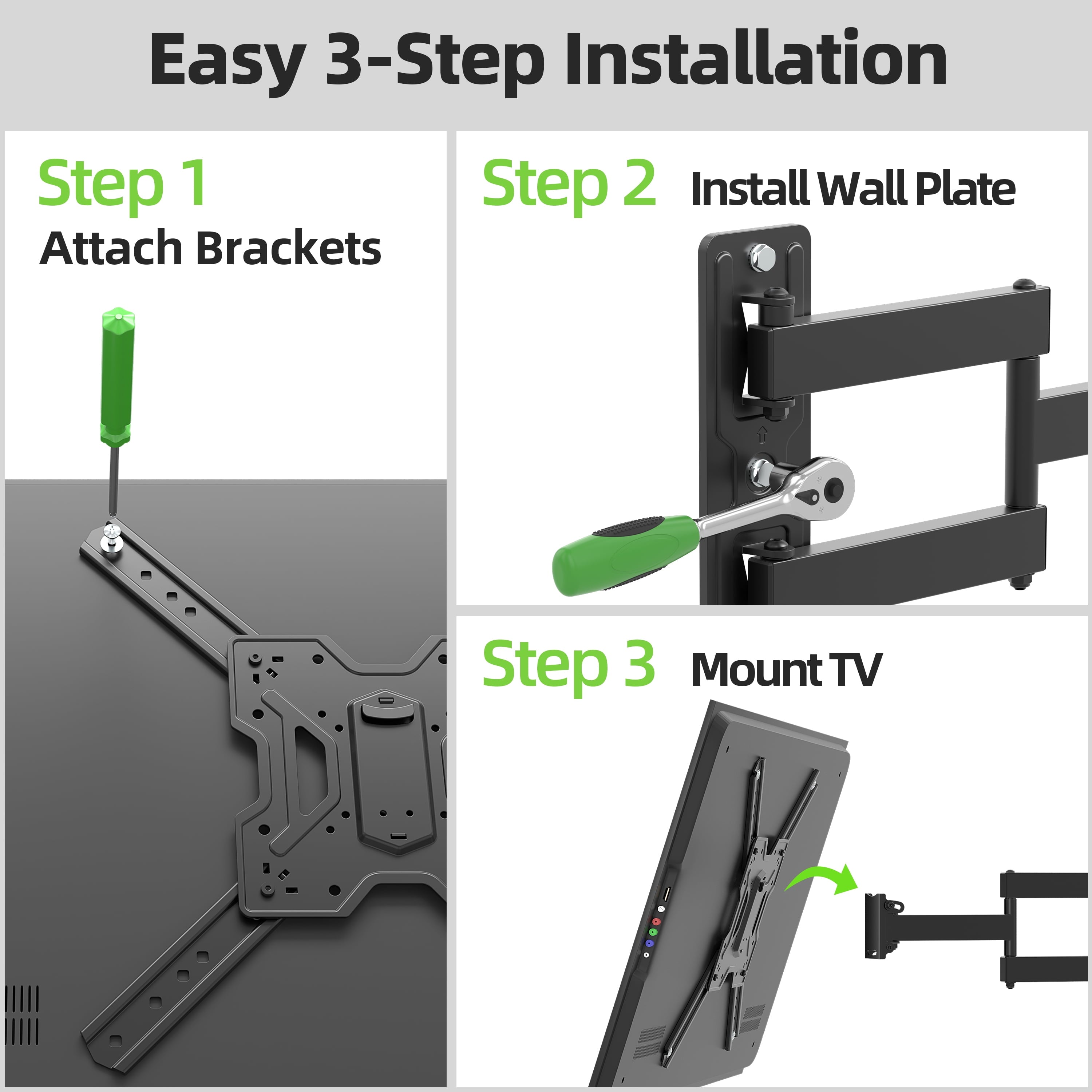 Full Motion TV Wall Mount Bracket with Swivel Arm for 23 to 55 Inch Tvs, Holds up to 77 Lbs