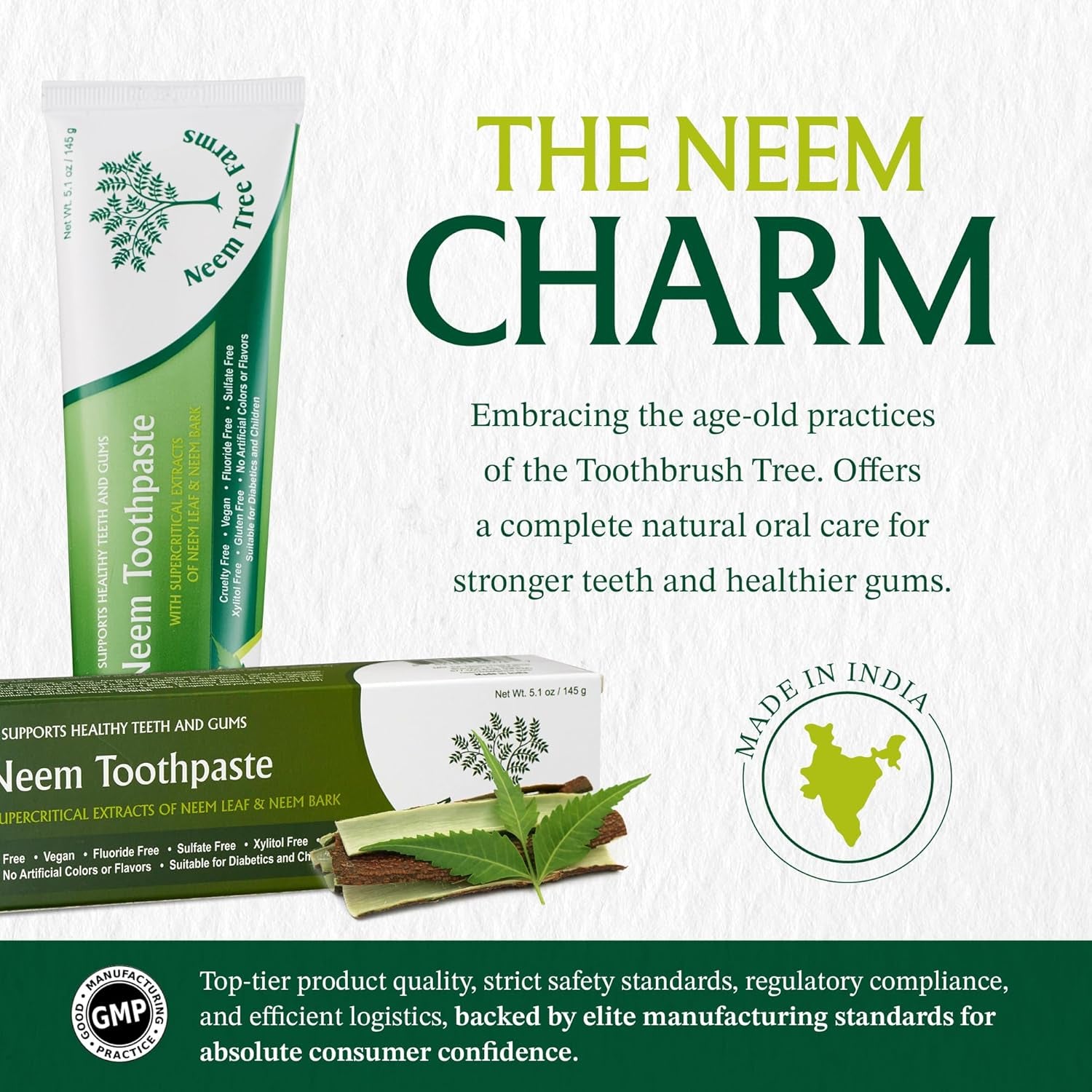 Neem Fluoride Free Toothpaste - Adult and Children Friendly - 100% Vegan Natural Toothpaste, Gluten Free, No Artificial Ingredients - Supports Daily Gum Care - with Clove & Stevia (4 Pack)