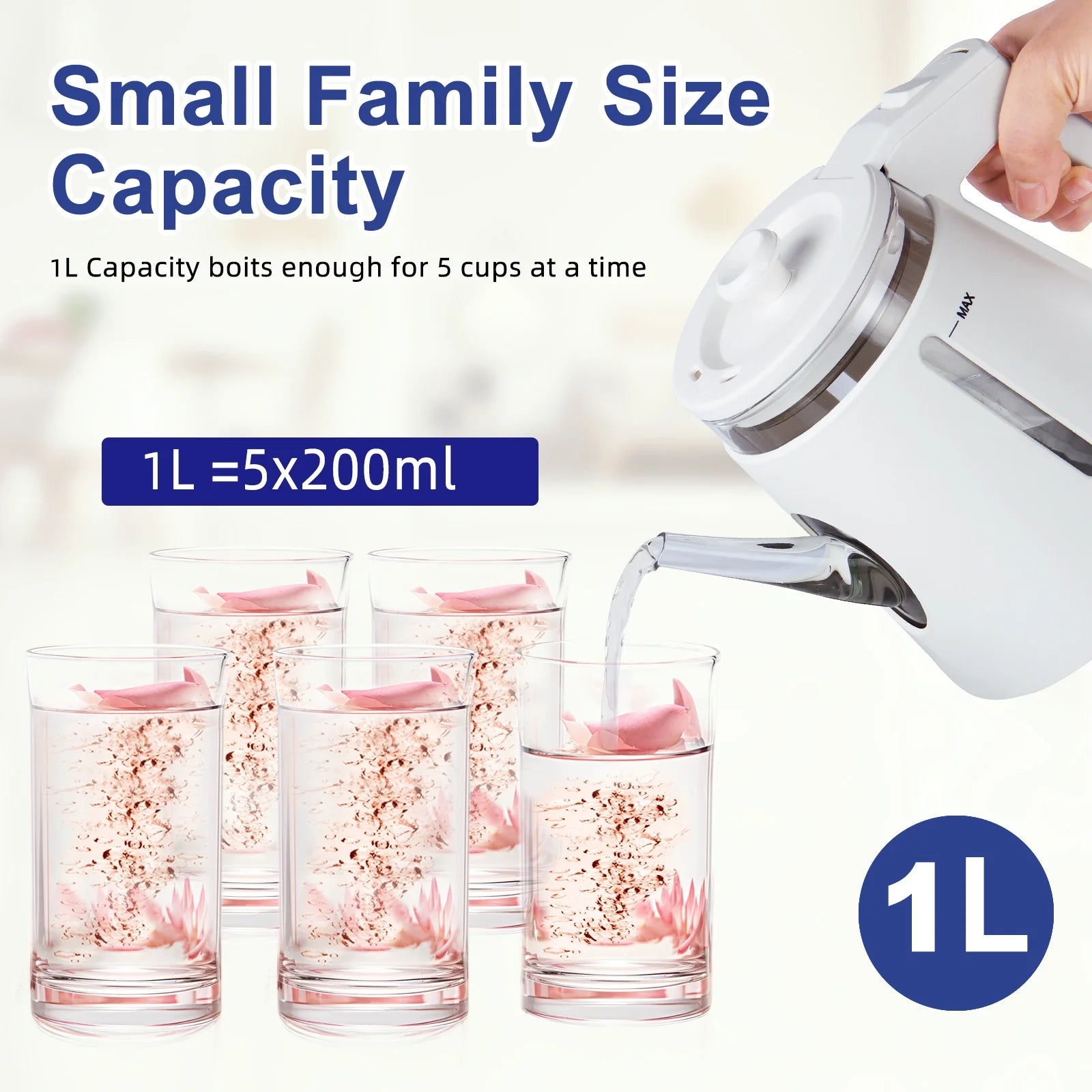 Small Electric Tea Kettle Stainless Steel, 1L Portable Mini Hot Water Boiler Heater, 900 Watts Travel Electric Coffee Kettle (White)