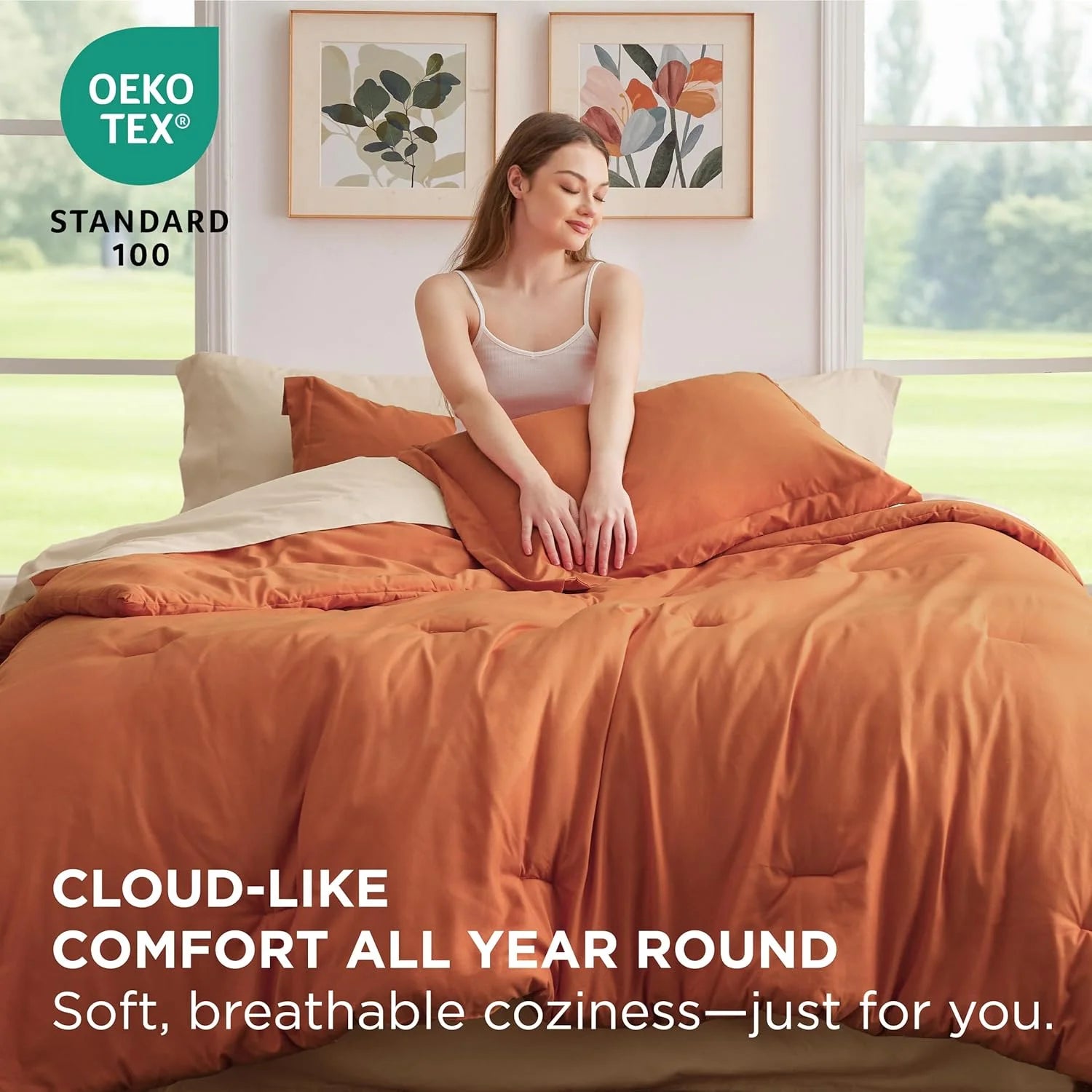 Cozy Comfort Full Size Comforter Set Burnt Orange, 7 Pieces Soft Bedding Sets with Comforter, Sheets, Pillowcases & Shams, All Season Boho Bed in a Bag Full Size, 80GSM