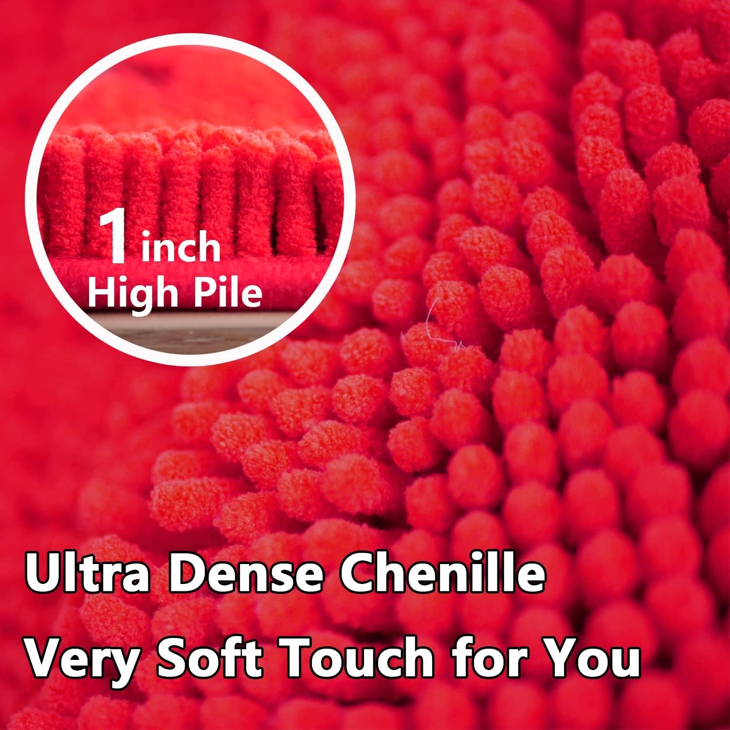 Bathroom Rugs 16 X 24 Inches, Chenille Extra Soft and Absorbent Shag Bathroom Rugs, Machine Wash Mat, Strong PVC Non-Slip Underside, Plush Carpet Mats, Christmas Decorations Red