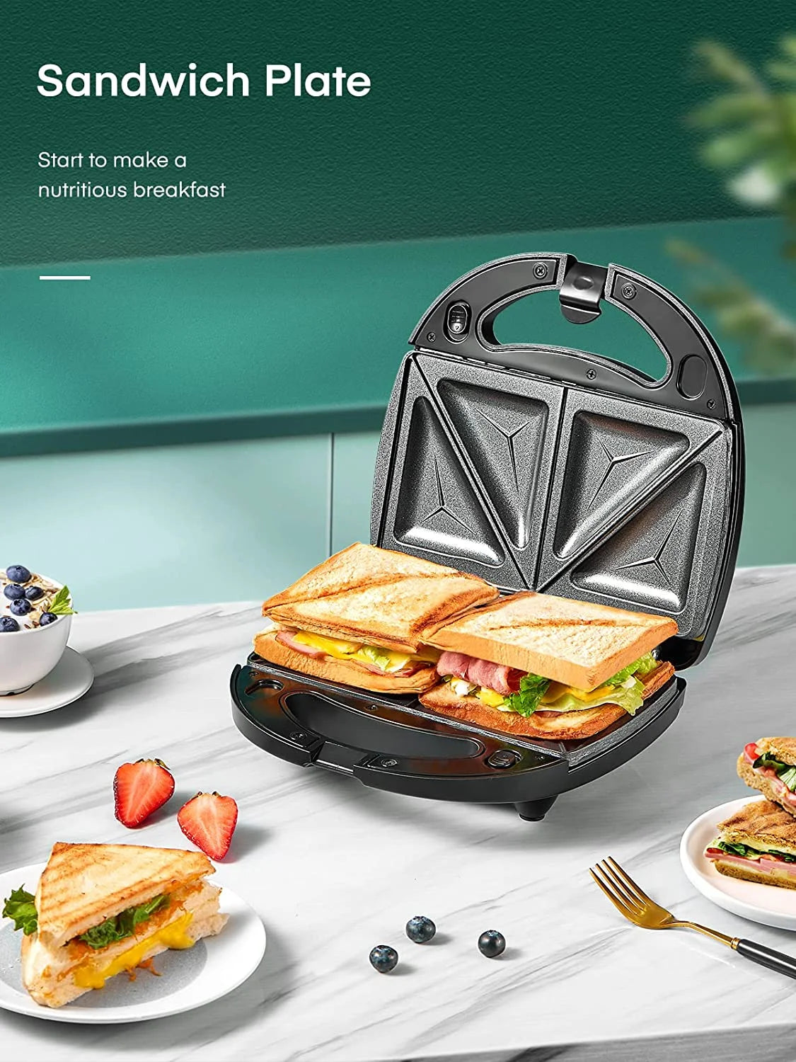 3-In-1 , Waffle Maker, Panini Press with Removable Non-Stick Plates