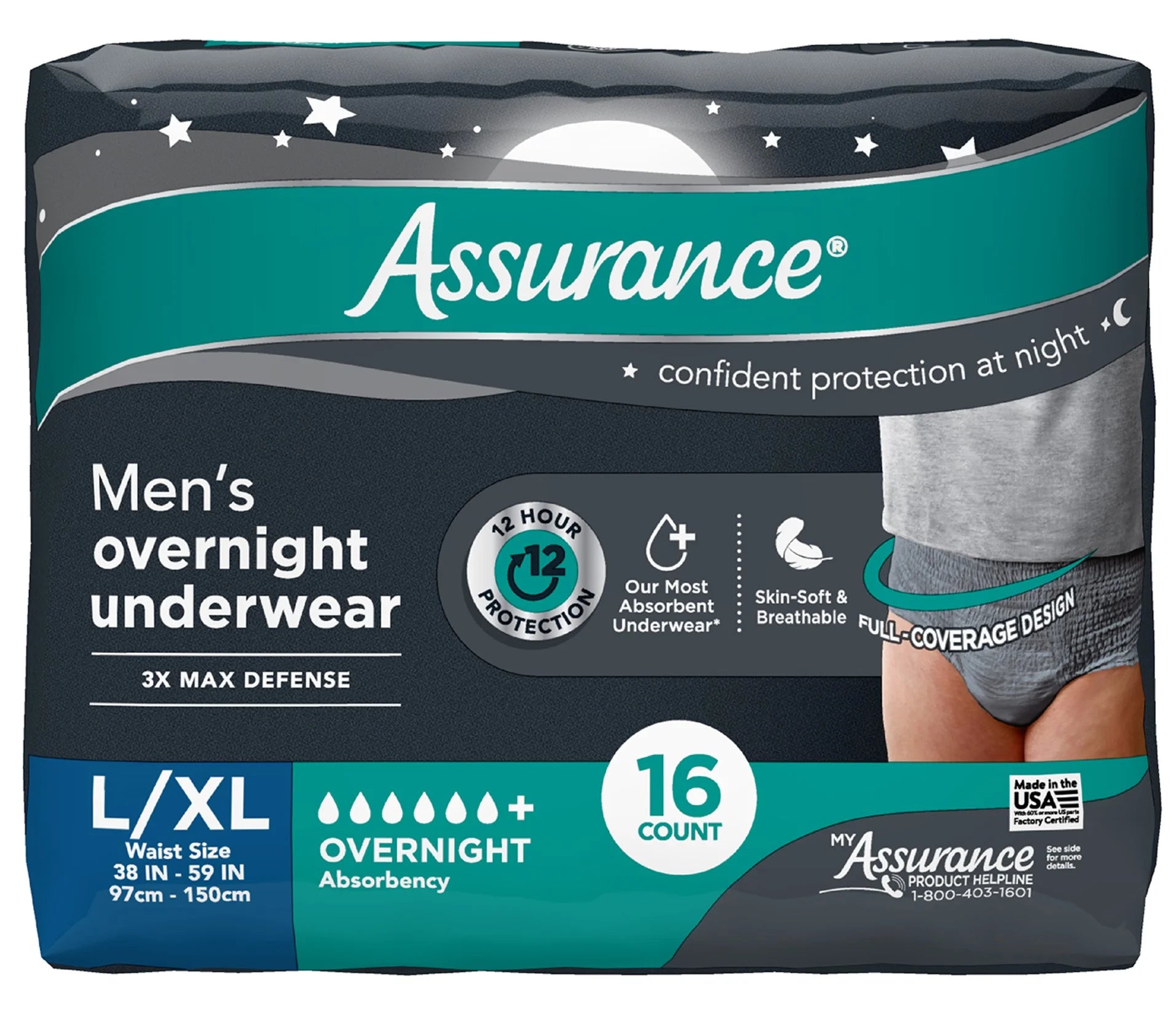(2 Pack)  Men'S Overnight Incontinence Underwear, L/XL , Ultimate Absorbency (16 Count)