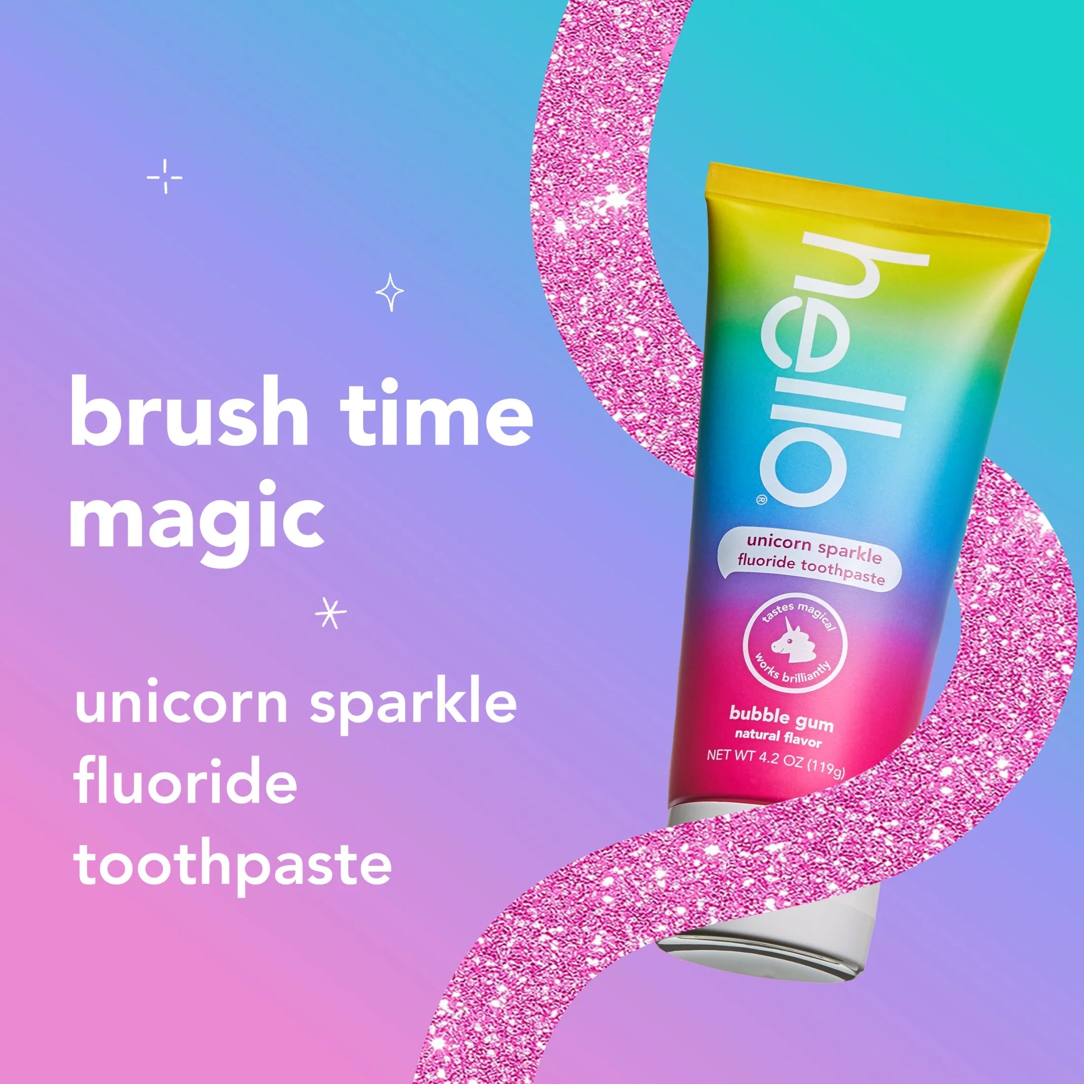Unicorn Sparkle Kids Toothpaste with Fluoride, Bubble Gum Toothpaste, 4.2 Oz Tube