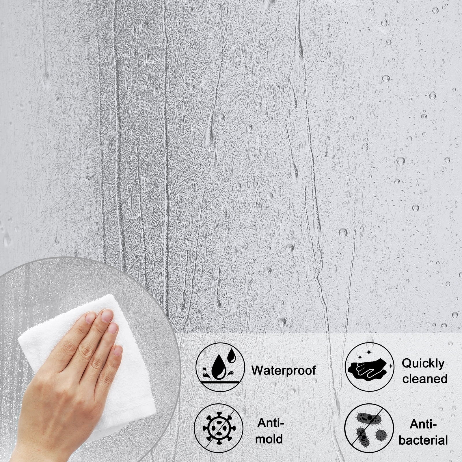 Heavy Duty Frosted Shower Curtain Liner 72X86 Heavy Weight Fiber Texture Pattern Design Shower Liner with Magnets