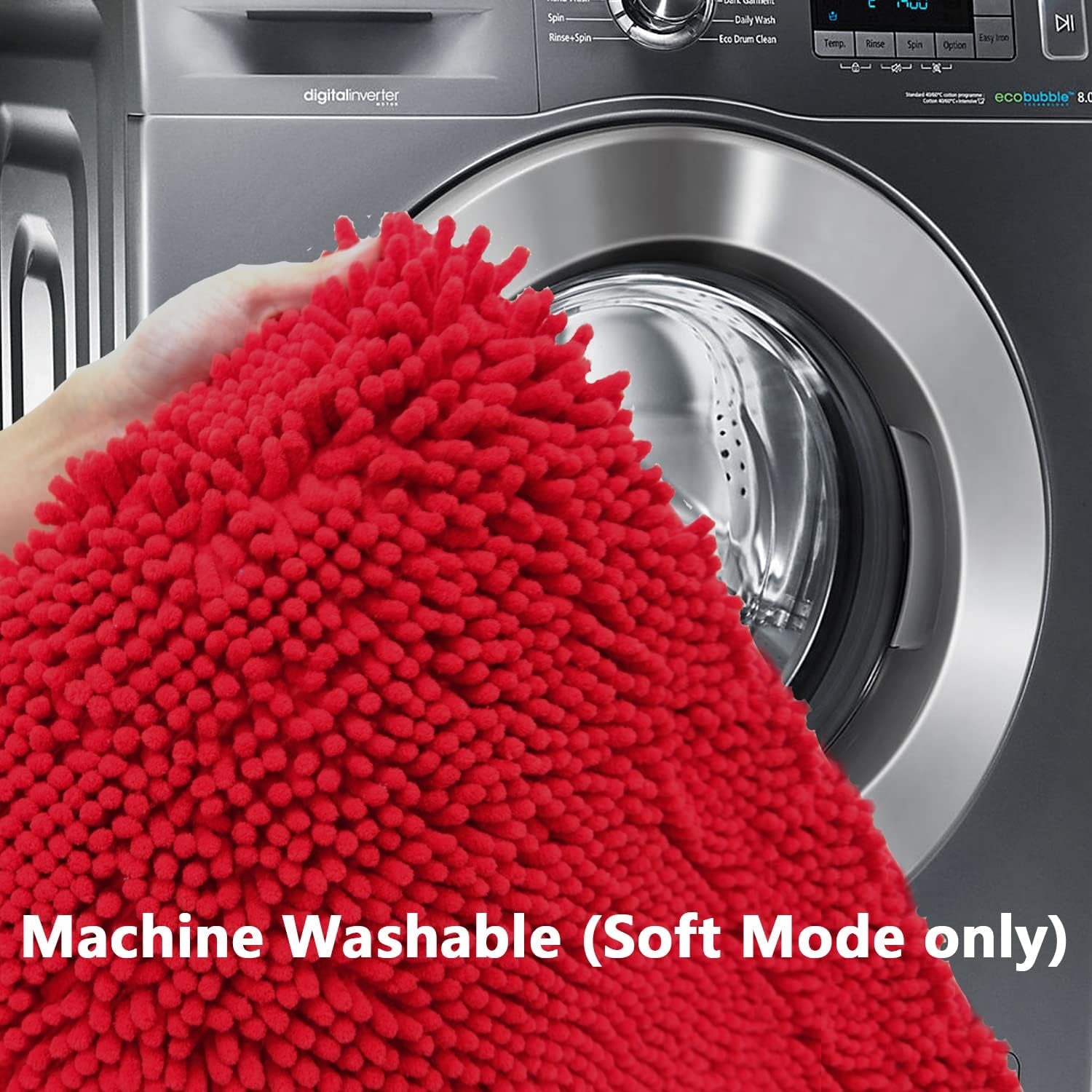 Bathroom Rugs 16 X 24 Inches, Chenille Extra Soft and Absorbent Shag Bathroom Rugs, Machine Wash Mat, Strong PVC Non-Slip Underside, Plush Carpet Mats, Christmas Decorations Red