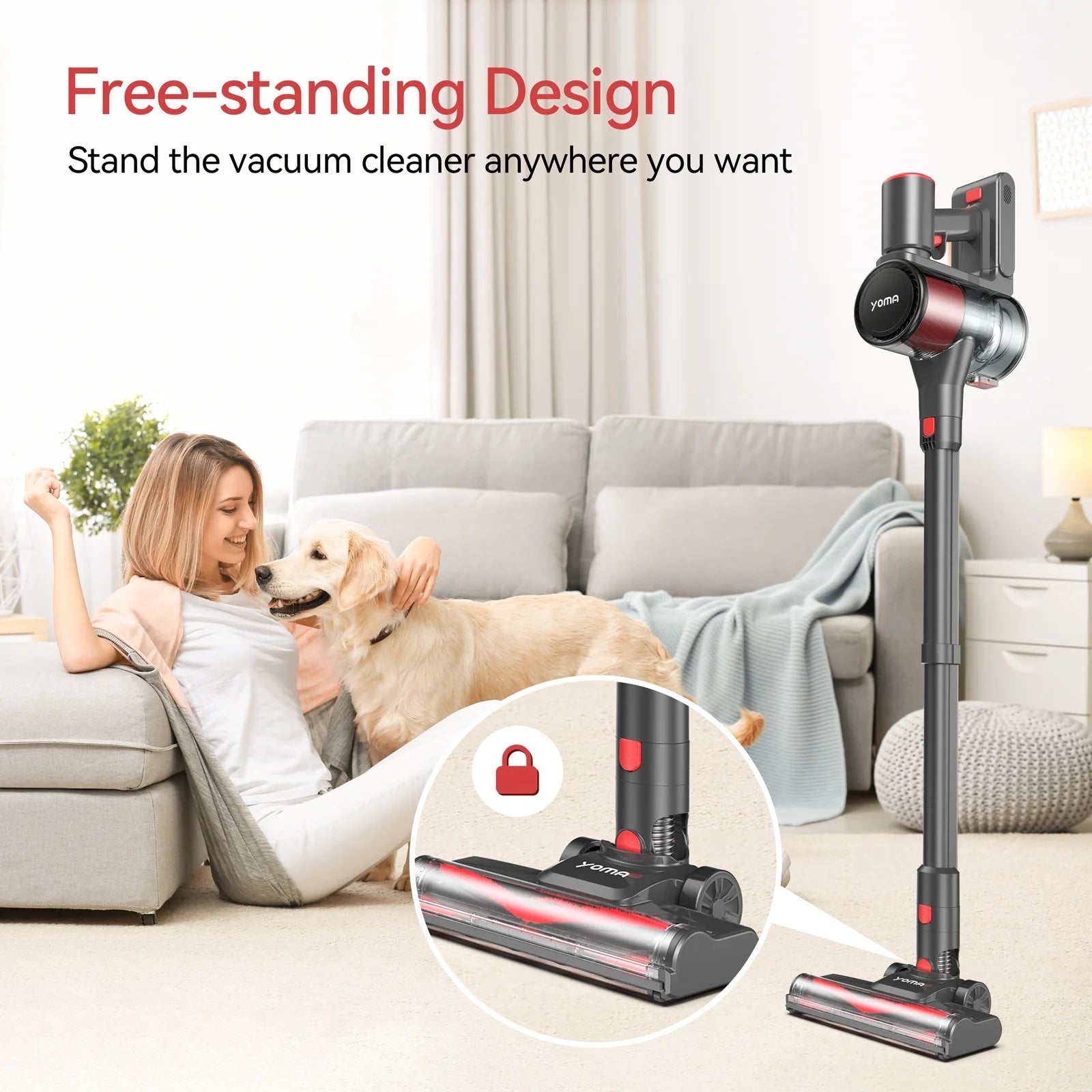 S18 Cordless Vacuum Cleaner, 6 in 1 Lightweight Stick Vacuum with Detachable Battery, 26Kpa Powerful Suction Vacuum Cleaner for Home Carpet Hardfloor Pet Hair