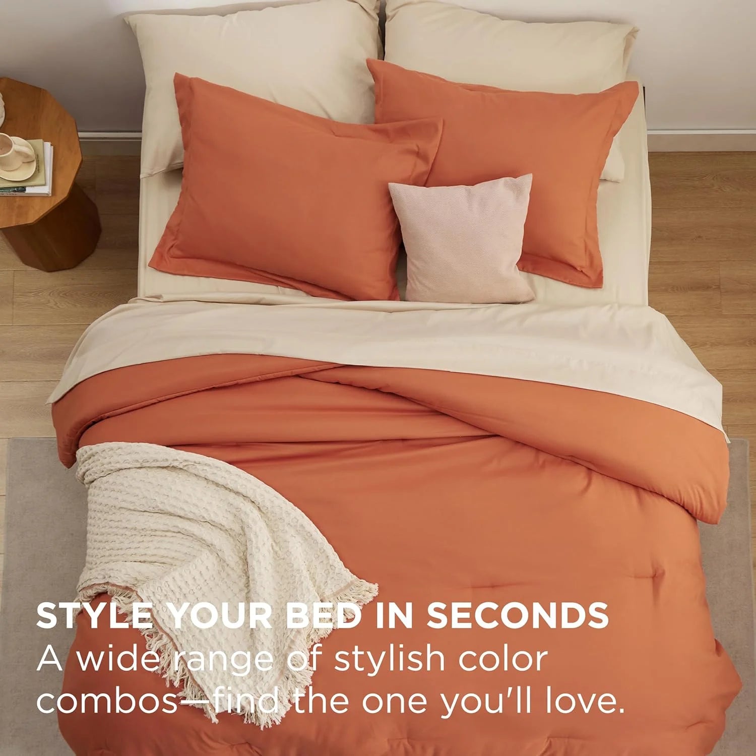 Cozy Comfort Full Size Comforter Set Burnt Orange, 7 Pieces Soft Bedding Sets with Comforter, Sheets, Pillowcases & Shams, All Season Boho Bed in a Bag Full Size, 80GSM