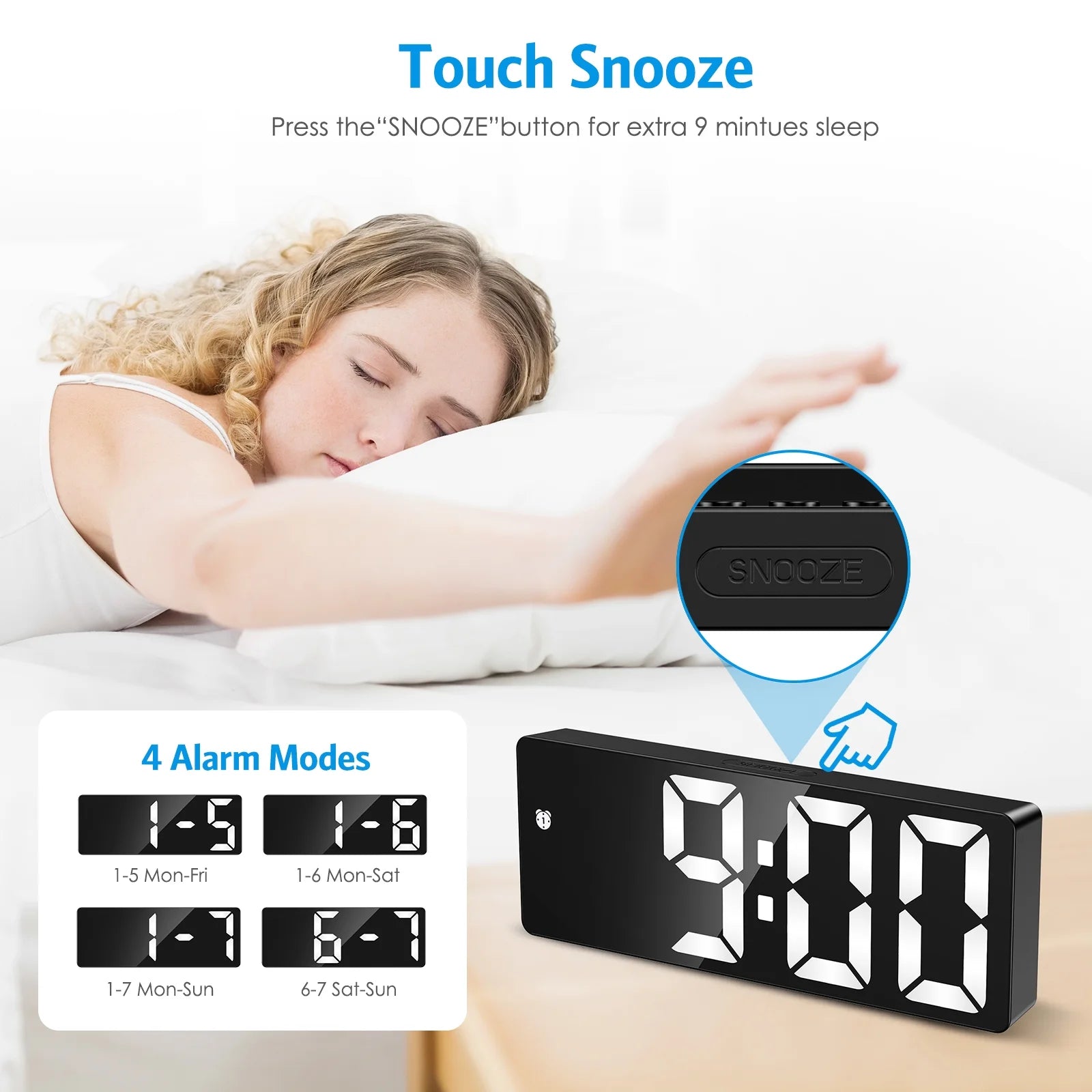 Alarm Clock,  Digital Alarm Clock with Brightness Adjustable DST 12/24H Snooze Alarm Clock for Bedroom Kids Office School