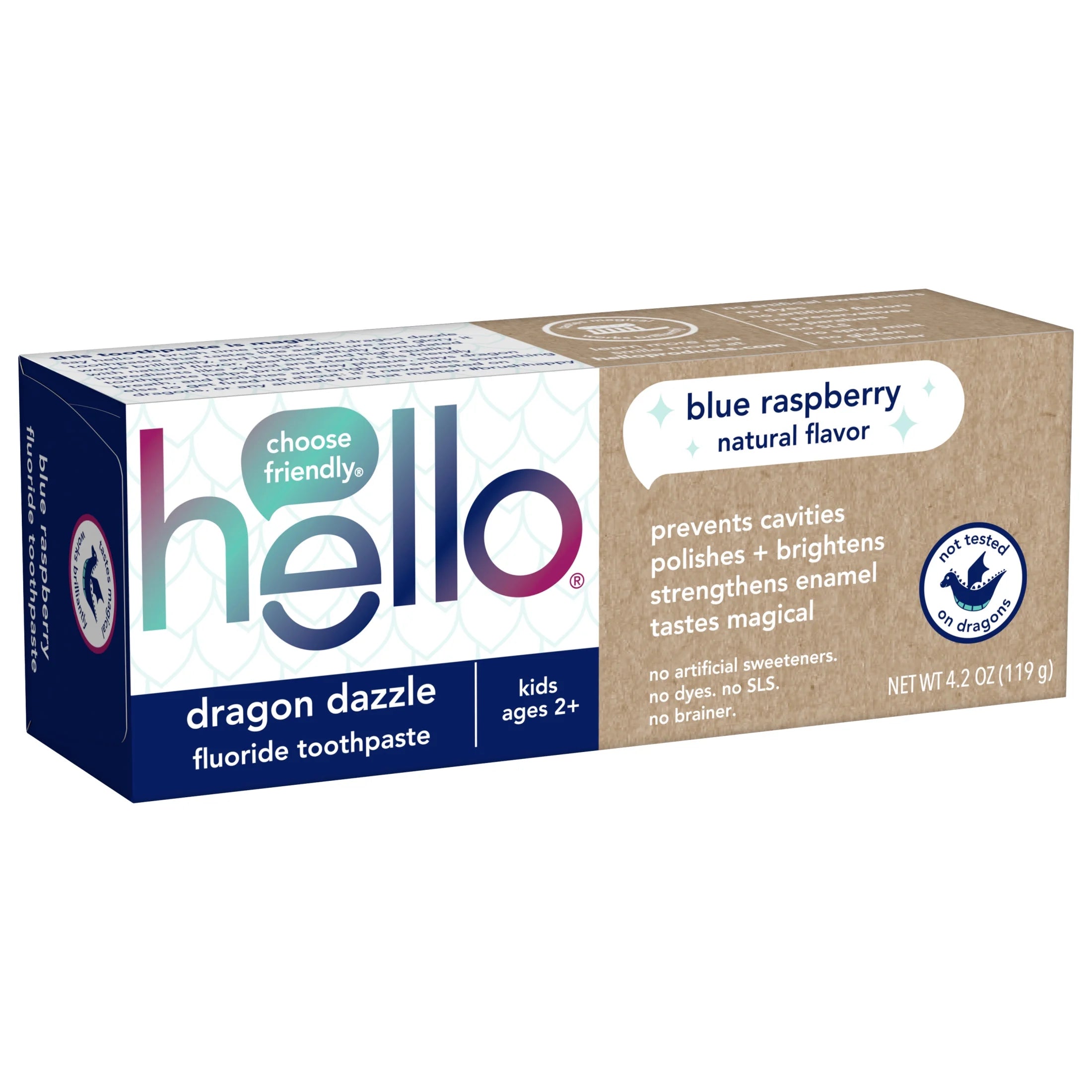 Dragon Dazzle Kids Toothpaste with Fluoride, Blue Raspberry Toothpaste, 4.2 Oz Tube