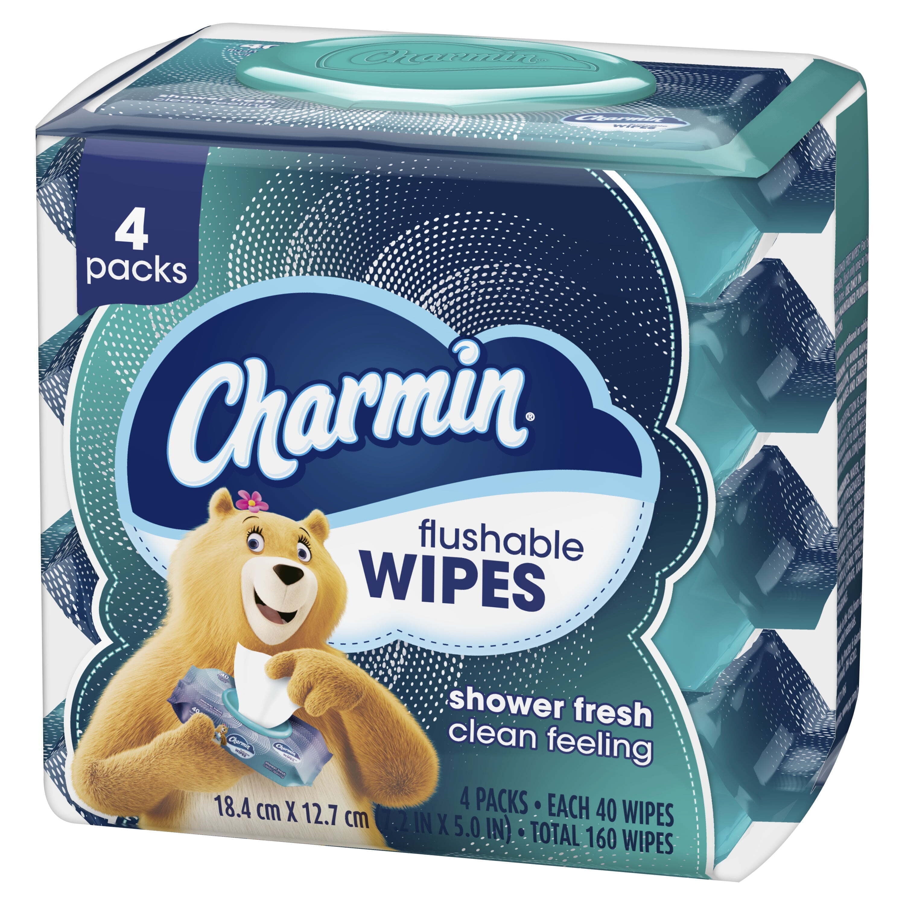 Flushable Wipes, 4 Flip-Top Packs, 40 Cleansing Wipes per Pack, 160 Total Wipes