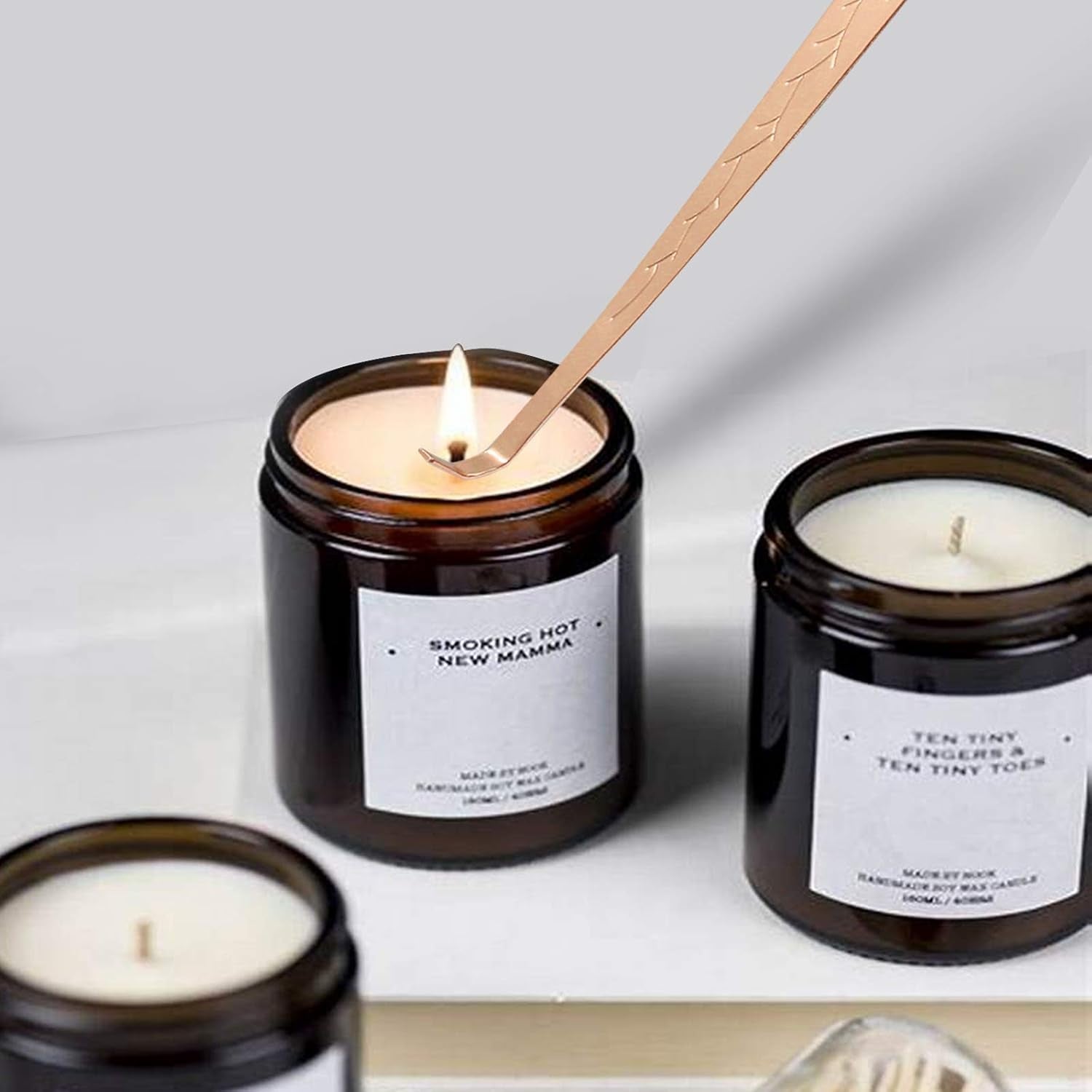 4 in 1 Candle Wick Trimmer Set - Candle Wick Trimmer, Candle Wick Dipper, Candle Snuffer and Candle Tray for Candle and Aromatherapy Lovers - Rose Gold