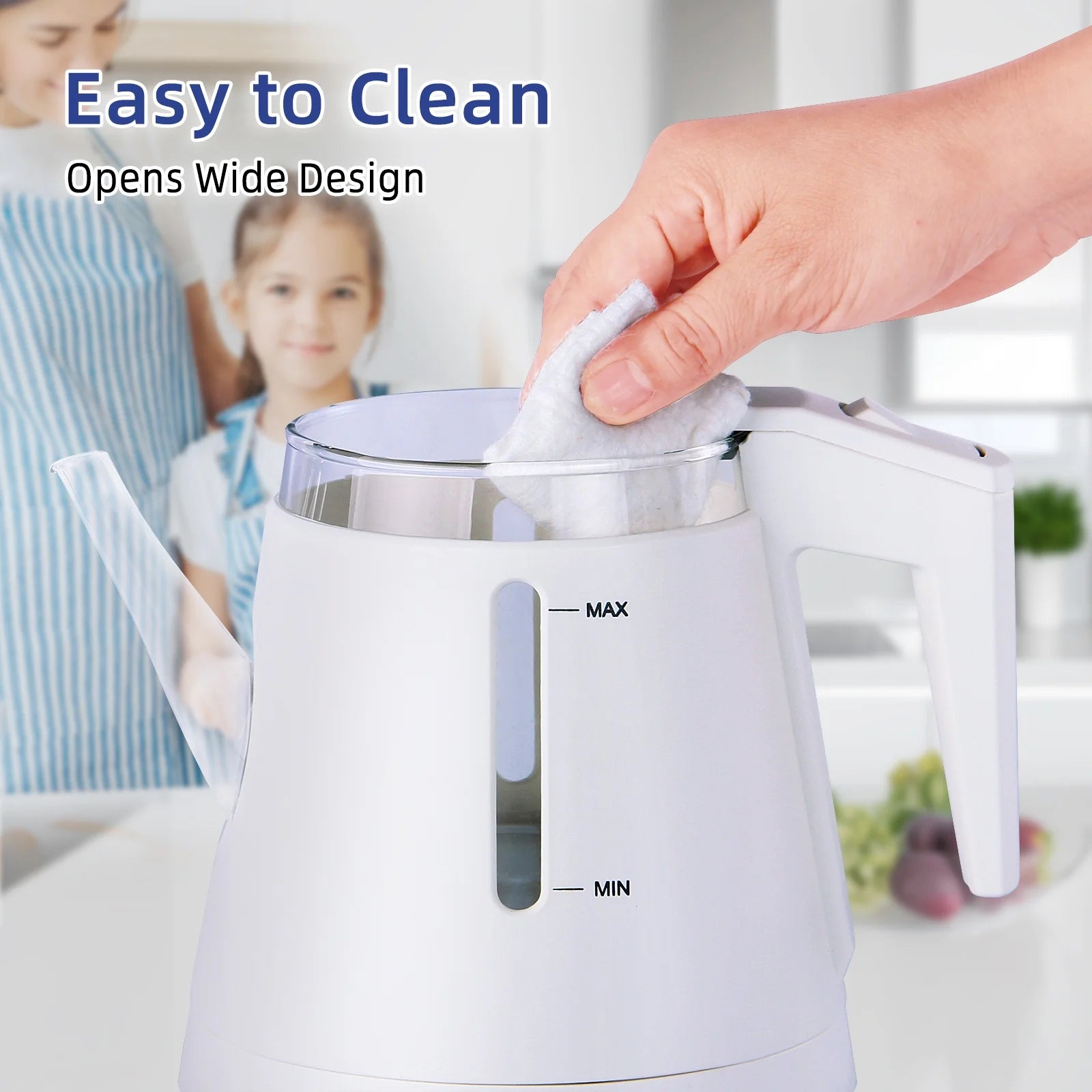 Small Electric Tea Kettle Stainless Steel, 1L Portable Mini Hot Water Boiler Heater, 900 Watts Travel Electric Coffee Kettle (White)