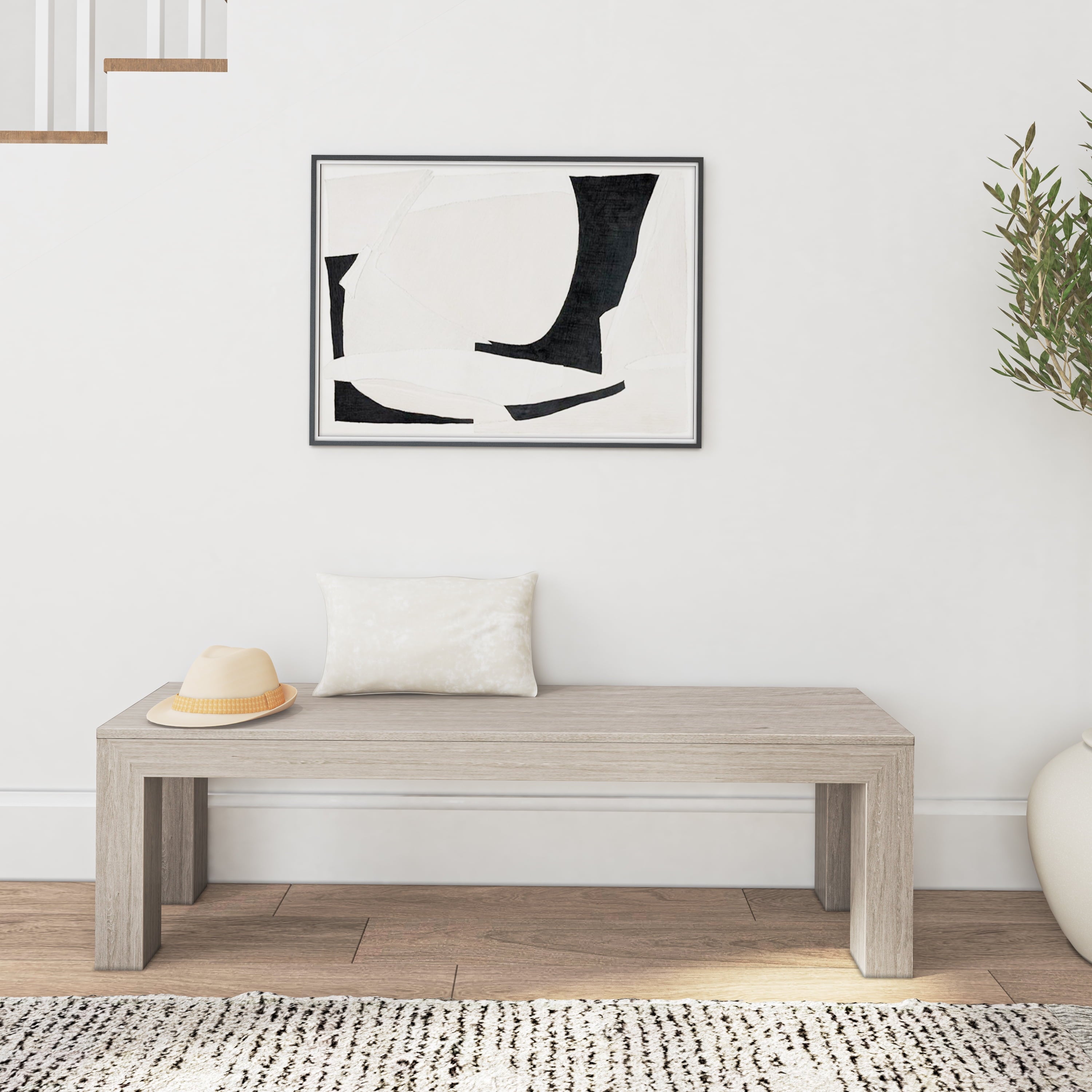 60" Modern Wood Dining Bench, Solid Wood Bench for Dining Table