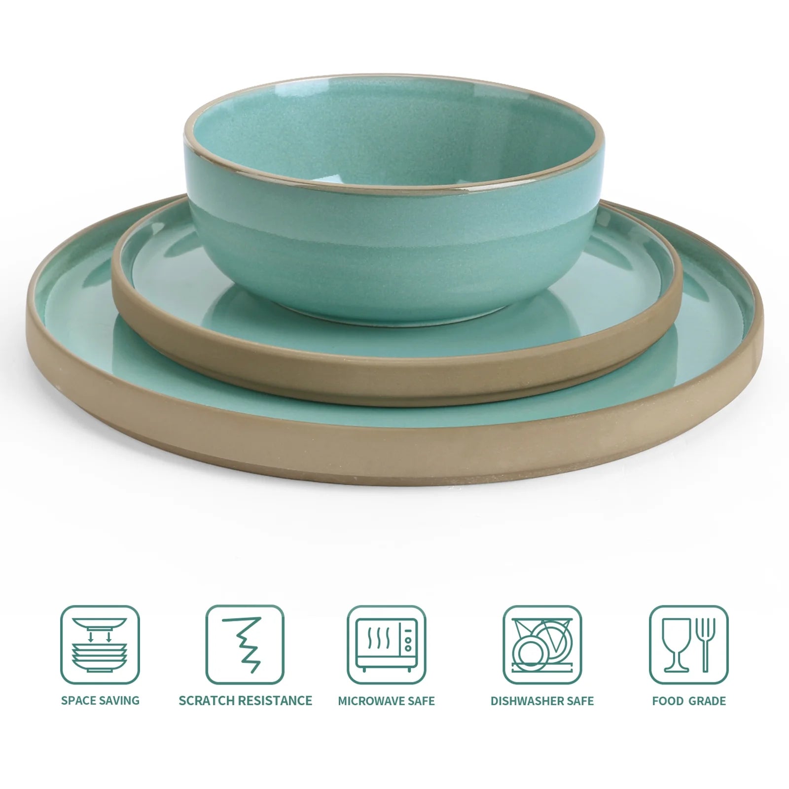 Nature 12-Piece Dinnerware Sets, Stoneware Dish Set, Verdure