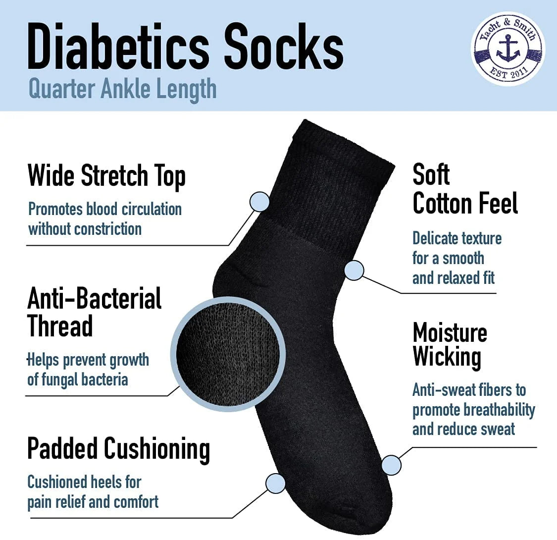 12 Pairs Value Pack of Men and Women Diabetic Nephropathy and Edema Ankle, Ring Spun Cotton Socks