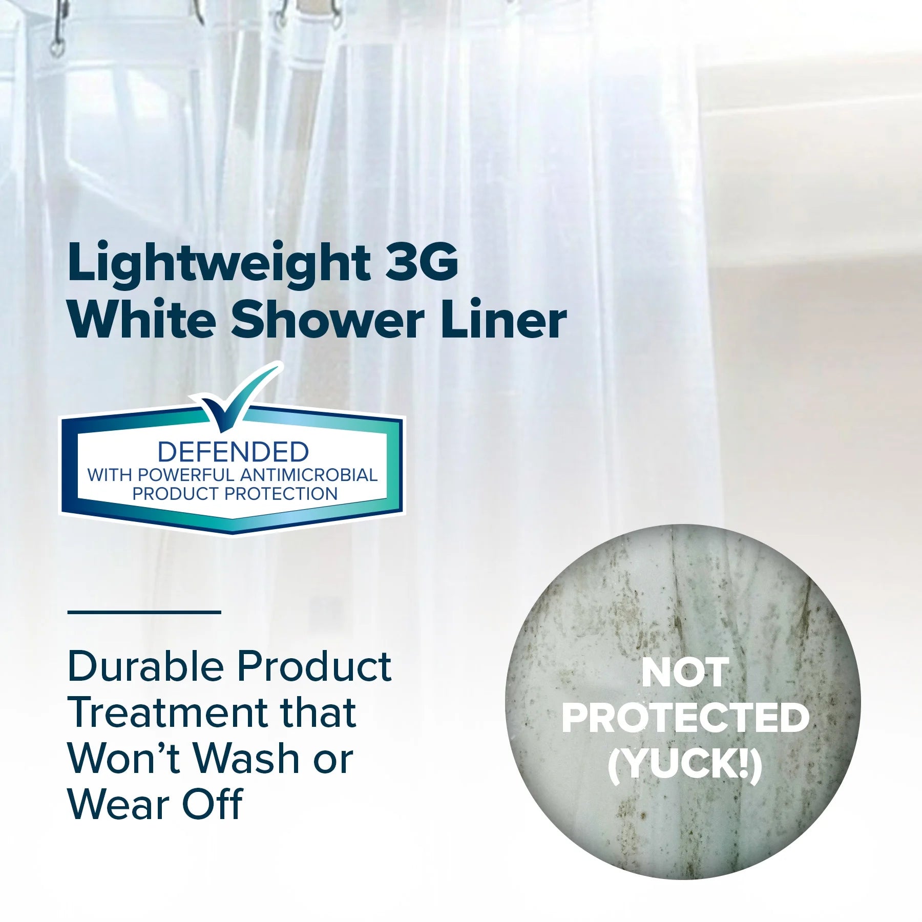 70 In. X 72 In. Lightweight PEVA Shower Liner, White