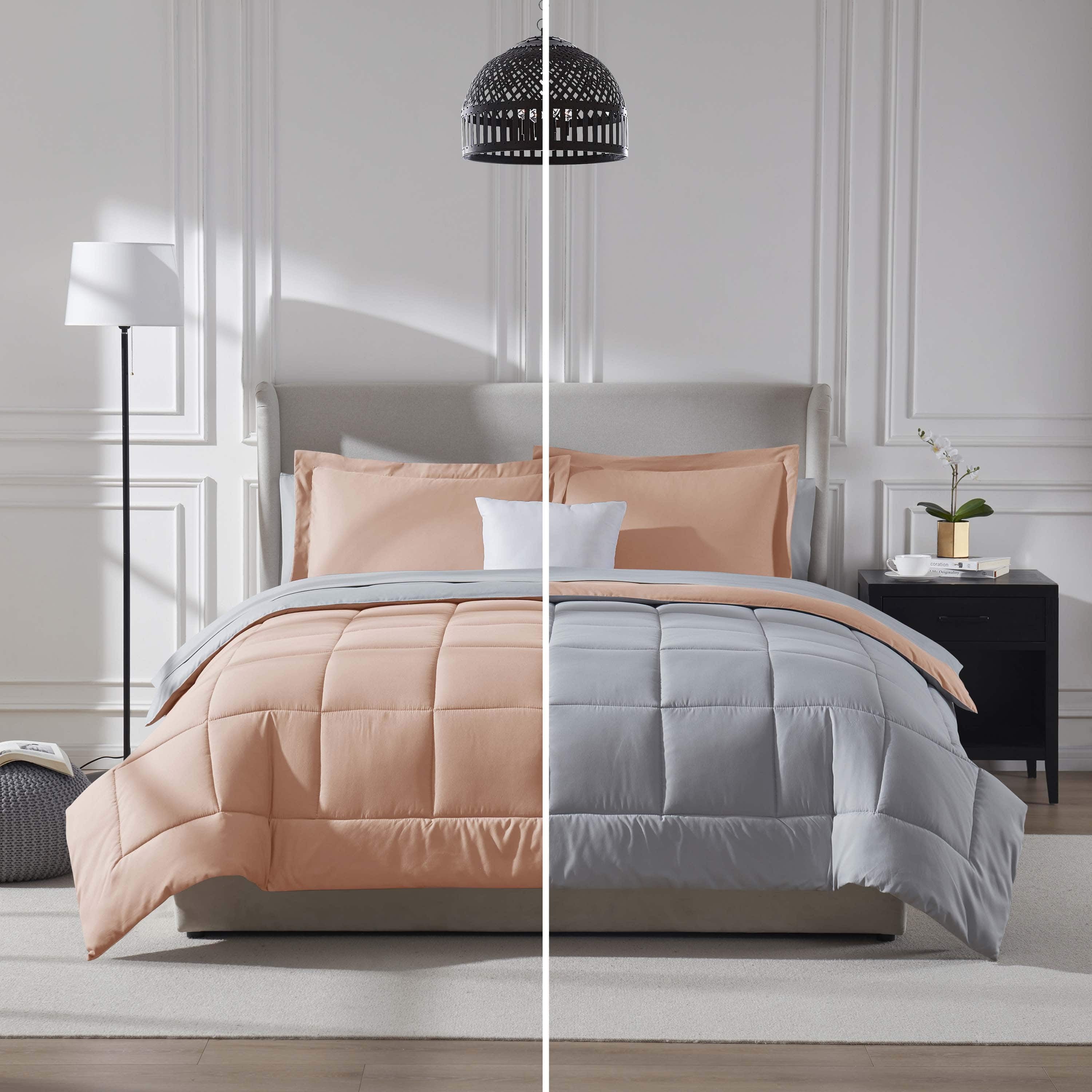 Full Comforter Set, 7Pc Bed in a Bag, Reversible Bedding Comforter Sets with Sheets, Peach Purple