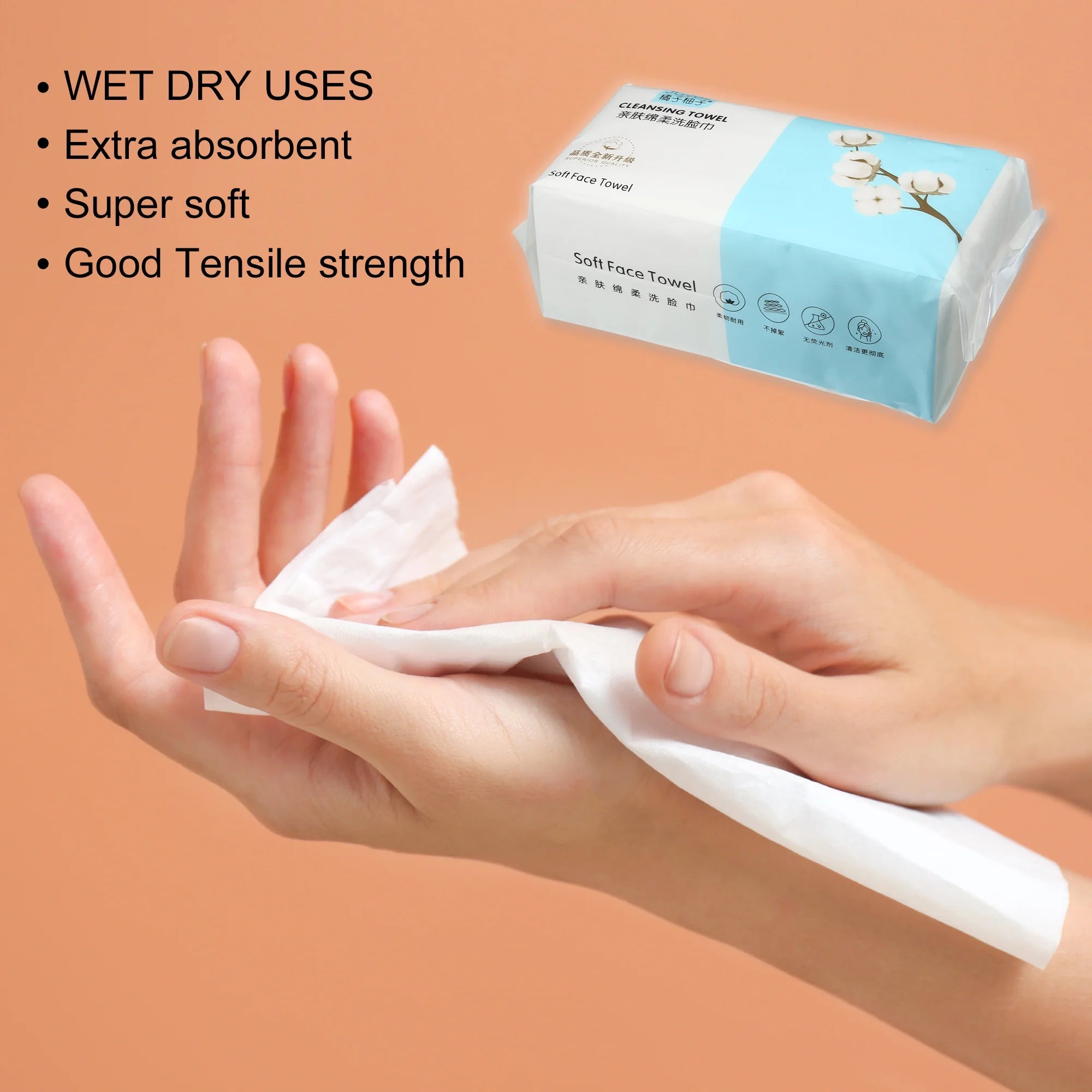 Pack of 60Pcs Disposable Face Towel Tissue Wet and Dry White 7.87"X7.87"