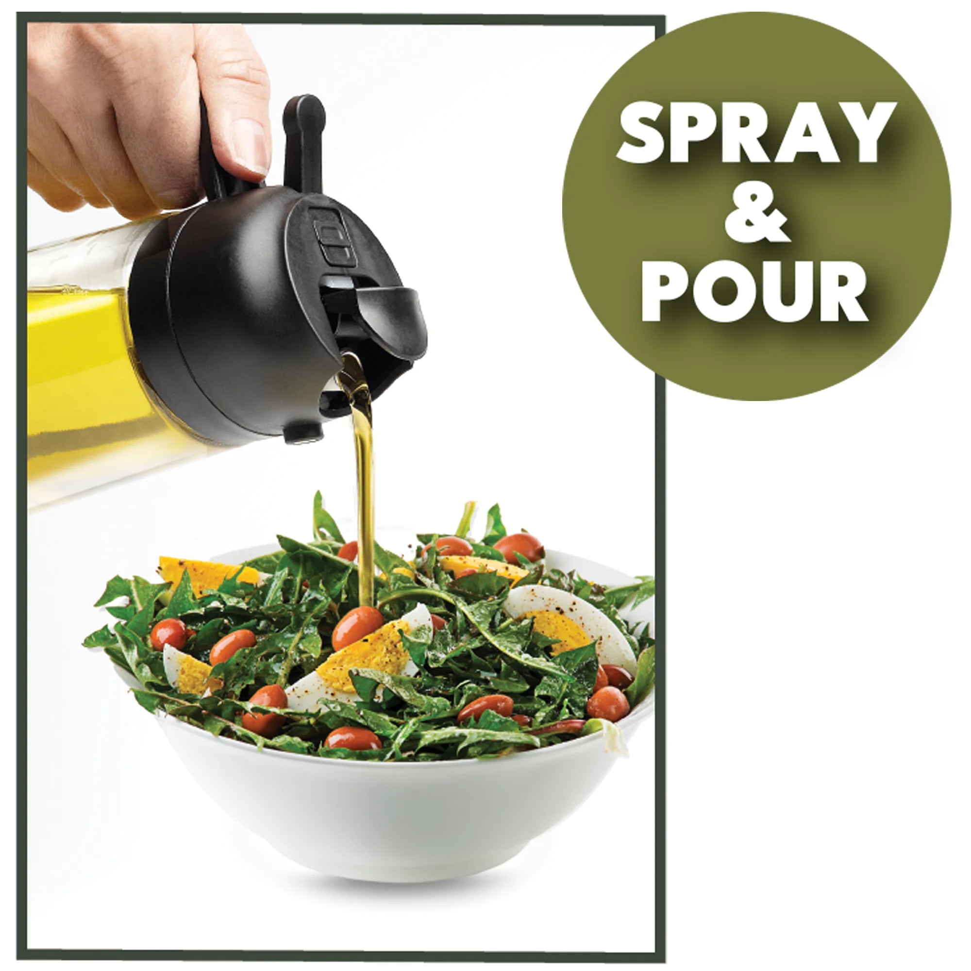 2-In-1 Oil Spray & Pour Dispenser, Leakproof and Refillable Glass Bottle for Cooking