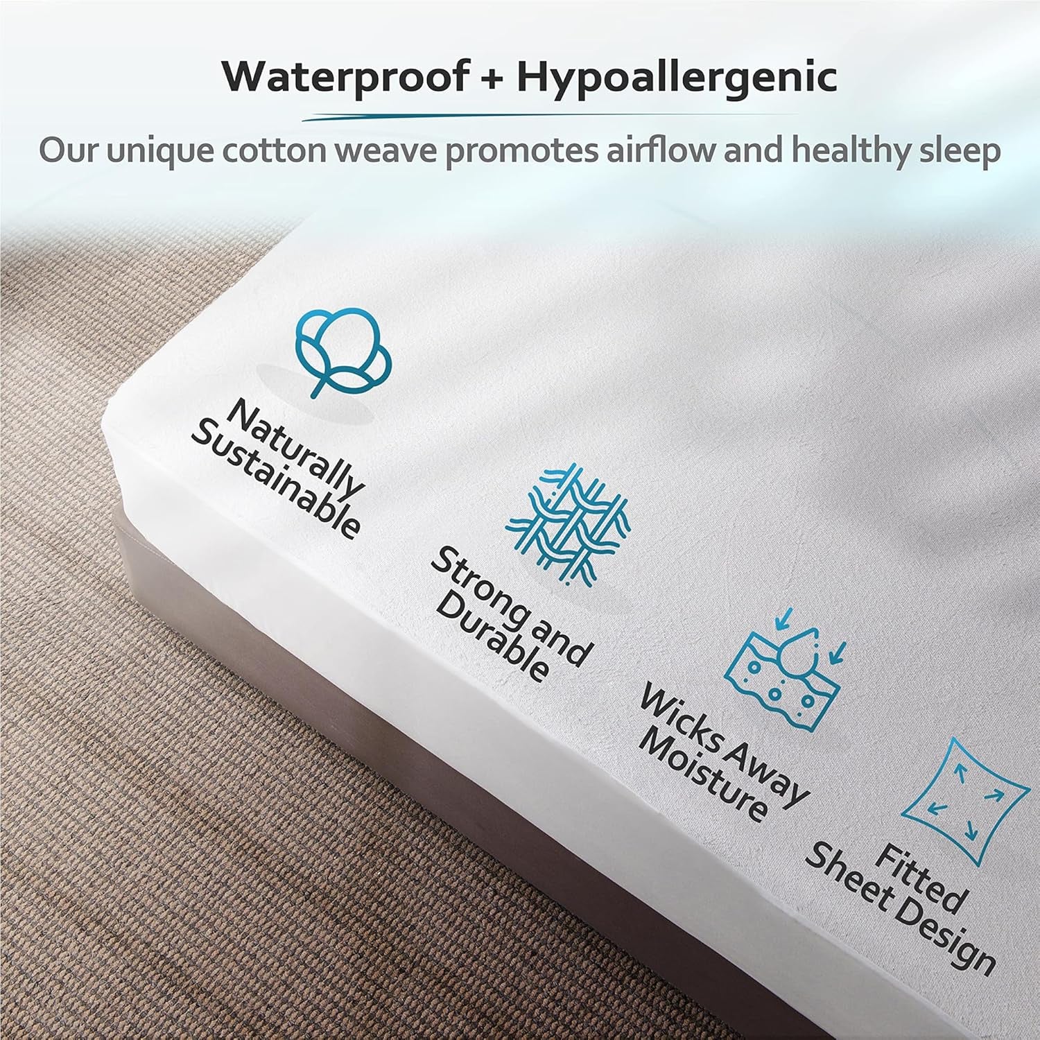 King Mattress Protector, Breathable Soft Terry Cotton Fitted Sheet Bed Cover with Deep Stretchable Pockets, 100% Waterproof, Noiseless, Hypoallergenic, Dust Mite Proof, 76"X80"X15"