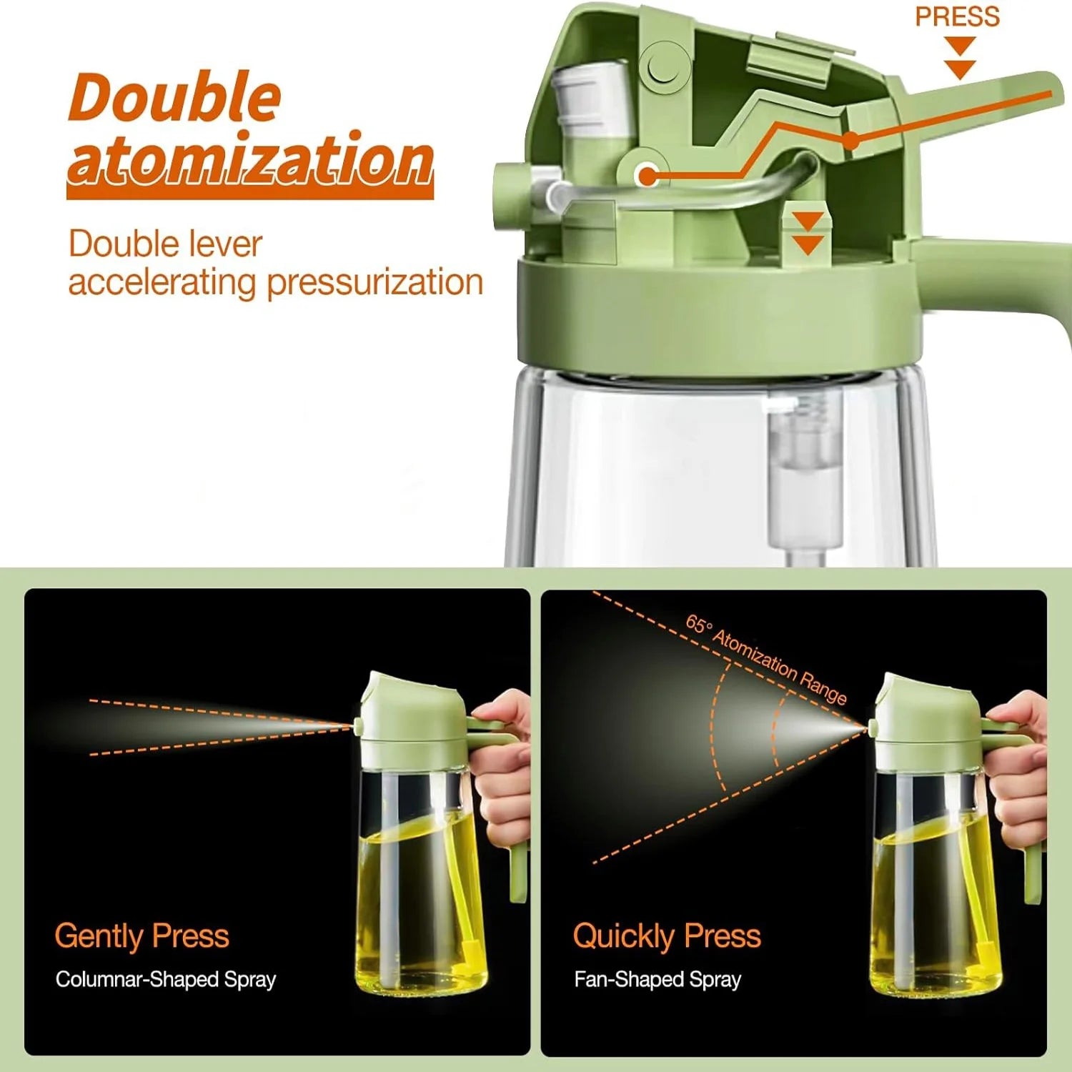 Oil Sprayer for Cooking, 2 in 1 Olive Oil Dispenser Bottle for Kitchen, 16Oz/470Ml Premium Glass Oil Bottle, Food-Grade Oil Mister for Air Fryer, Salad, Frying, BBQ (Green)