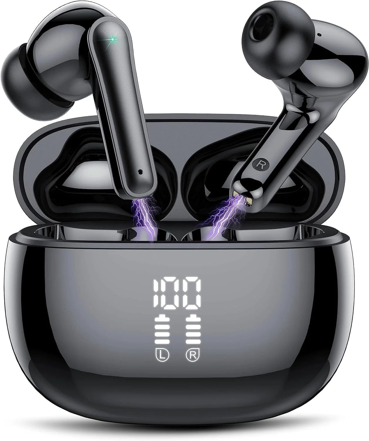 Wireless Ear Buds 48H Playtime Bluetooth Ear Buds Stereo Bluetooth Headphones LED Display IPX7 Waterproof In-Ear Earphones with Mic for TV Smart Phone Laptop Computer Sports