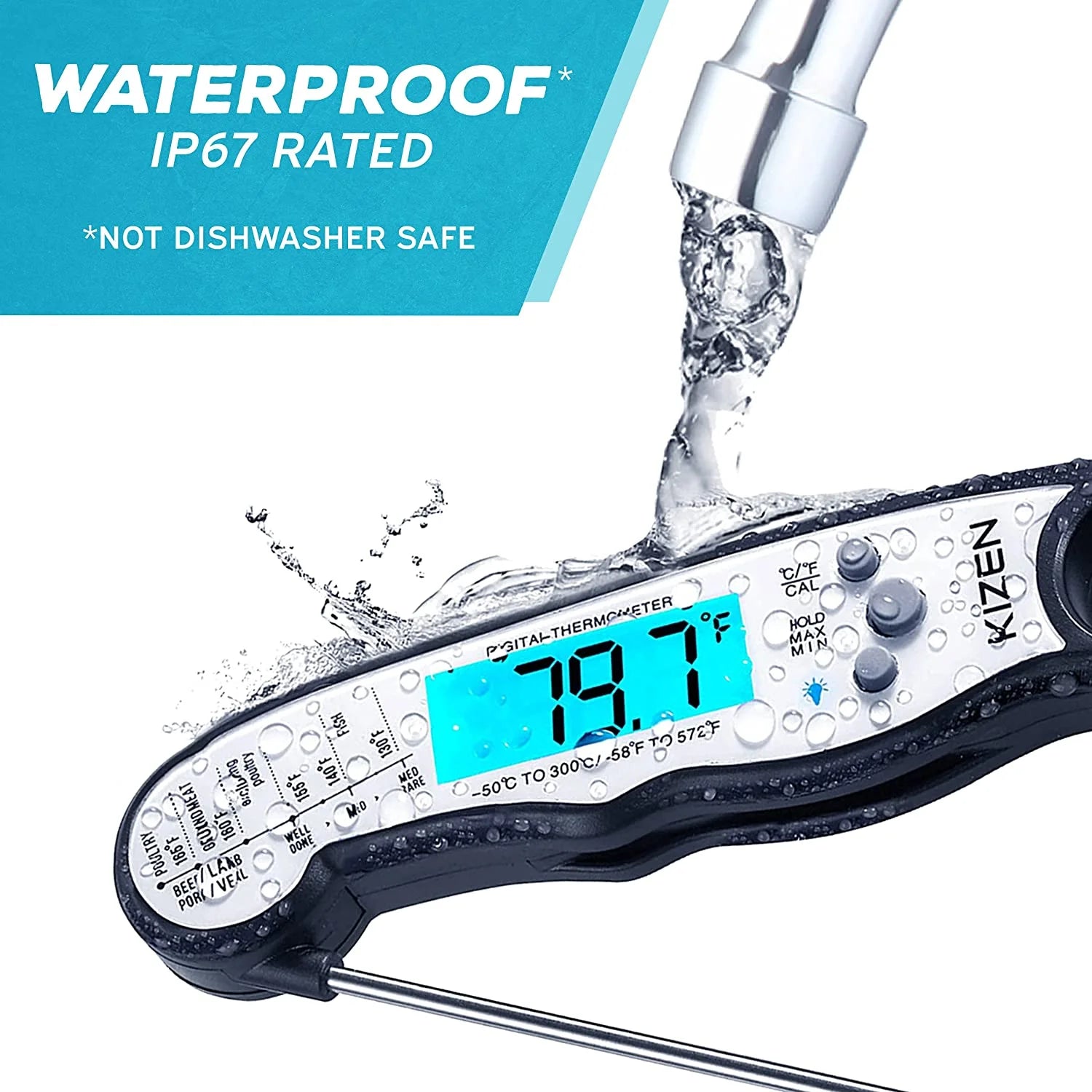 Digital Meat Thermometer with Probe - Kitchen Food Thermometer - Black/White