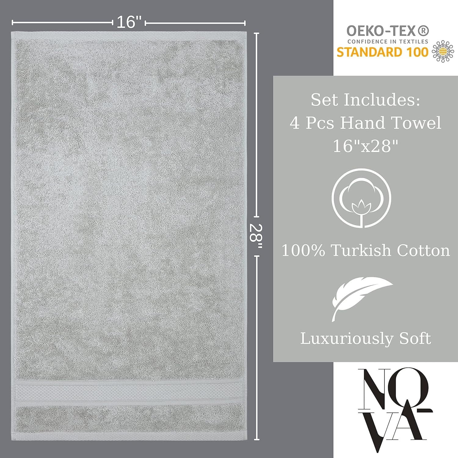 - Hotel Quality Turkish Towel Set for Bathroom (4 Pcs Hand Towel Set, Mirage Grey)