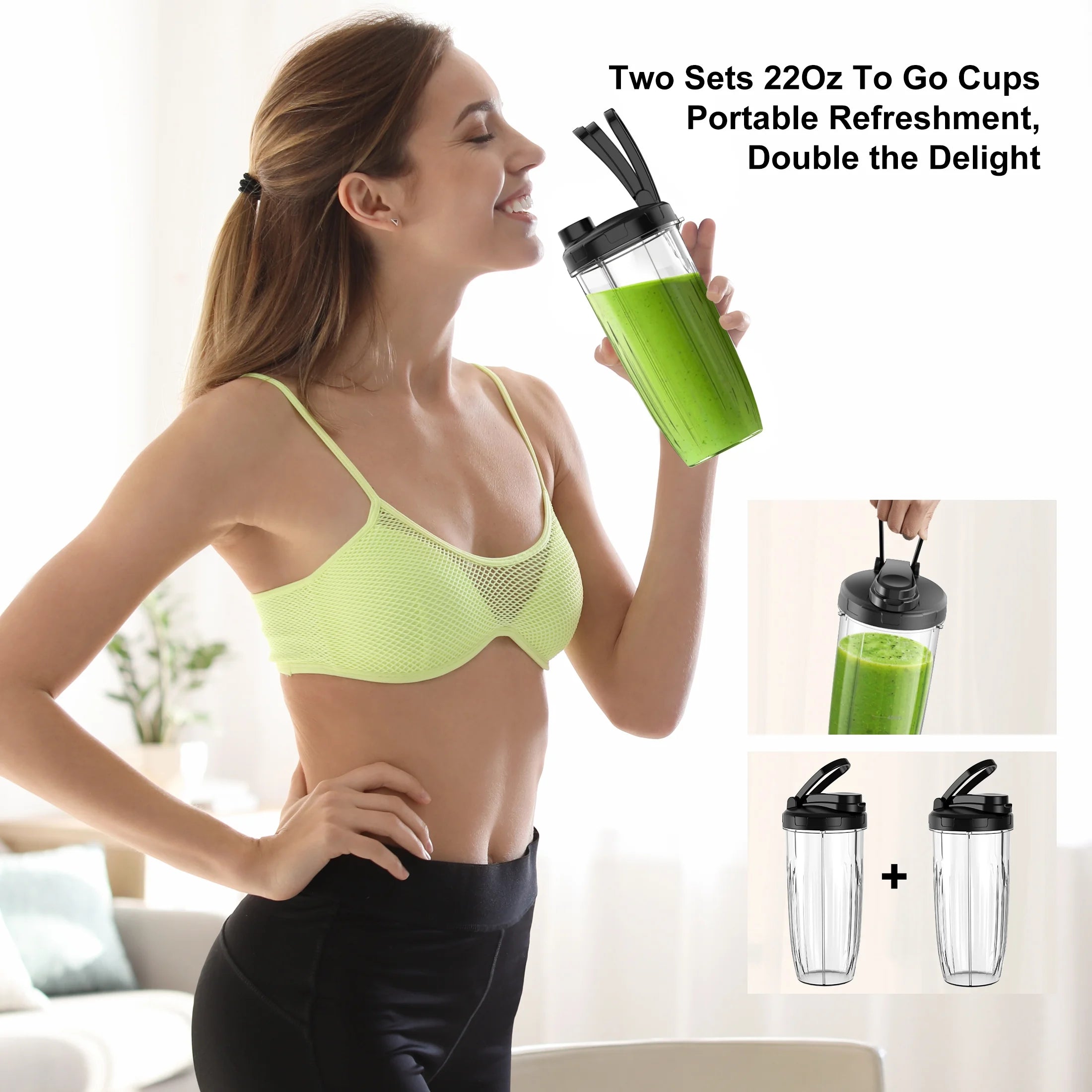 Smoothie Blender for Shakes and Smoothies, Blenders for Kitchen, Protein Drinks, Personal Blender with 2 * 22Oz Smoothie Cups with Lids