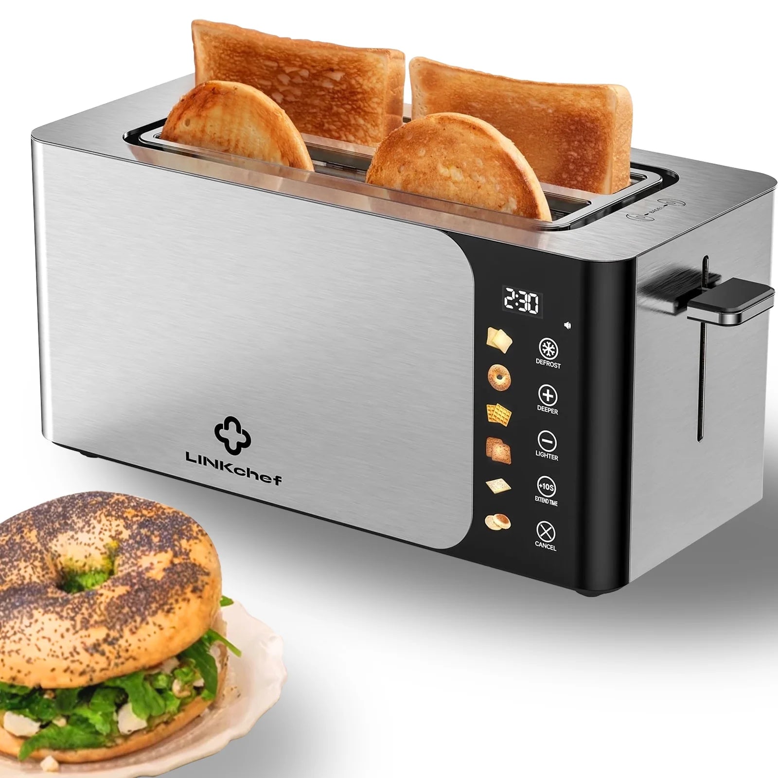 4-Slice Toaster – Touch Screen Control, Extra-Wide 1.5" Slots, Stainless Steel | Smart Toaster with Timer, Defrost & Reheat Functions