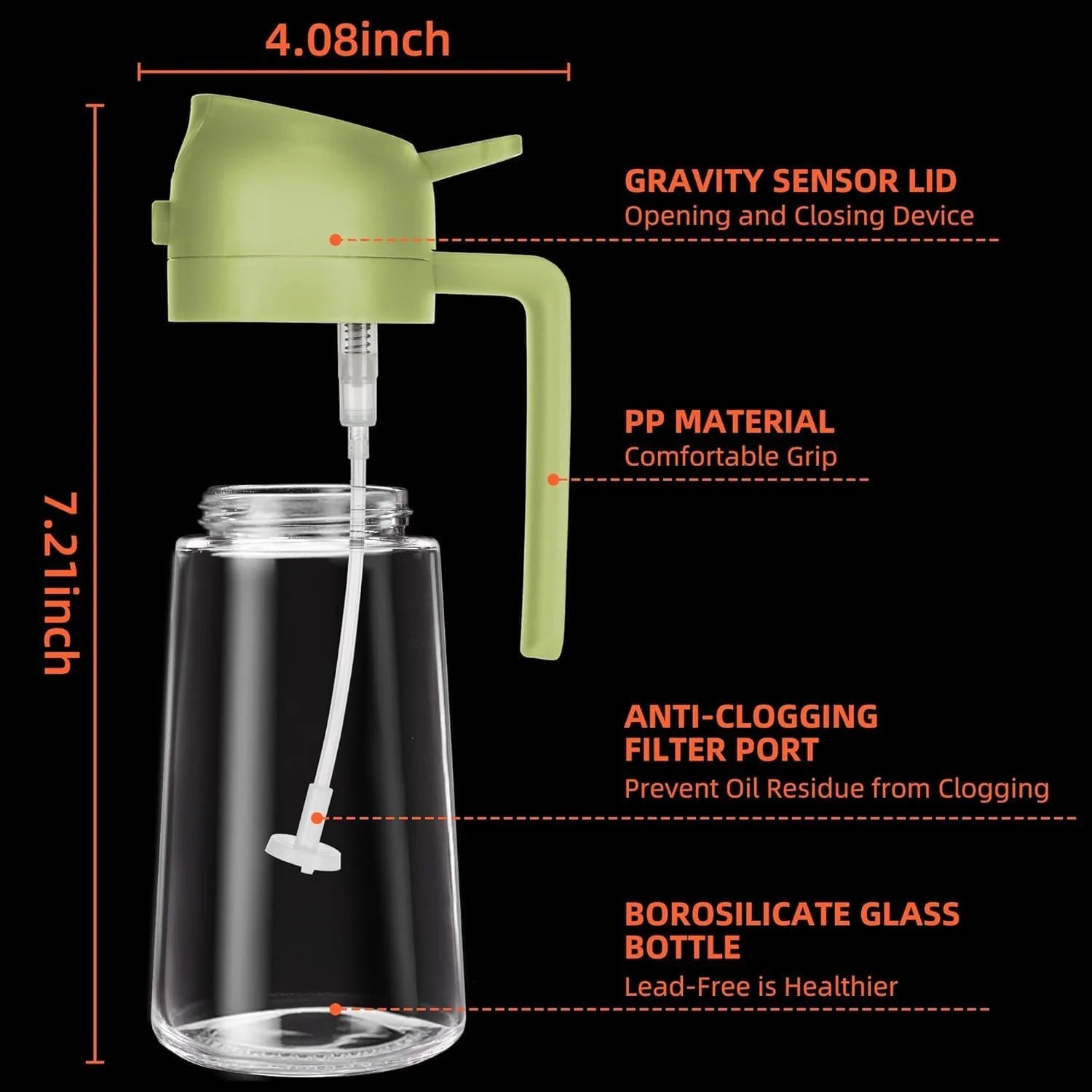 Oil Sprayer for Cooking, 2 in 1 Olive Oil Dispenser Bottle for Kitchen, 16Oz/470Ml Premium Glass Oil Bottle, Food-Grade Oil Mister for Air Fryer, Salad, Frying, BBQ (Green)