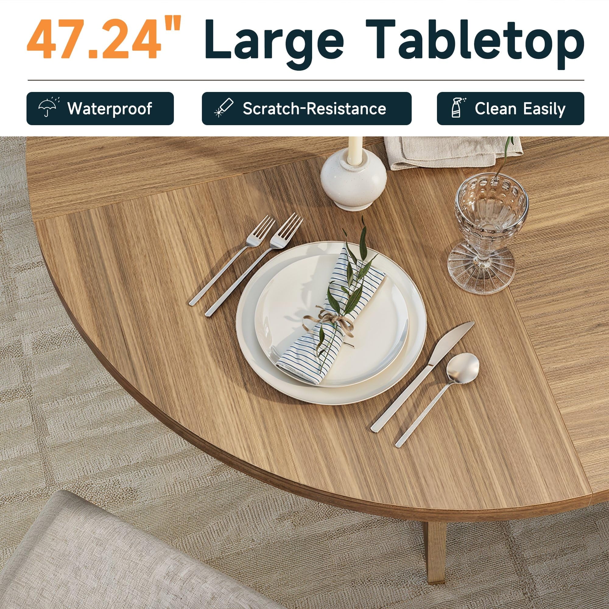 round Dining Table for 4 Persons 47" Kitchen Table for Dining Room Kitchen, Walnut (Only Table)