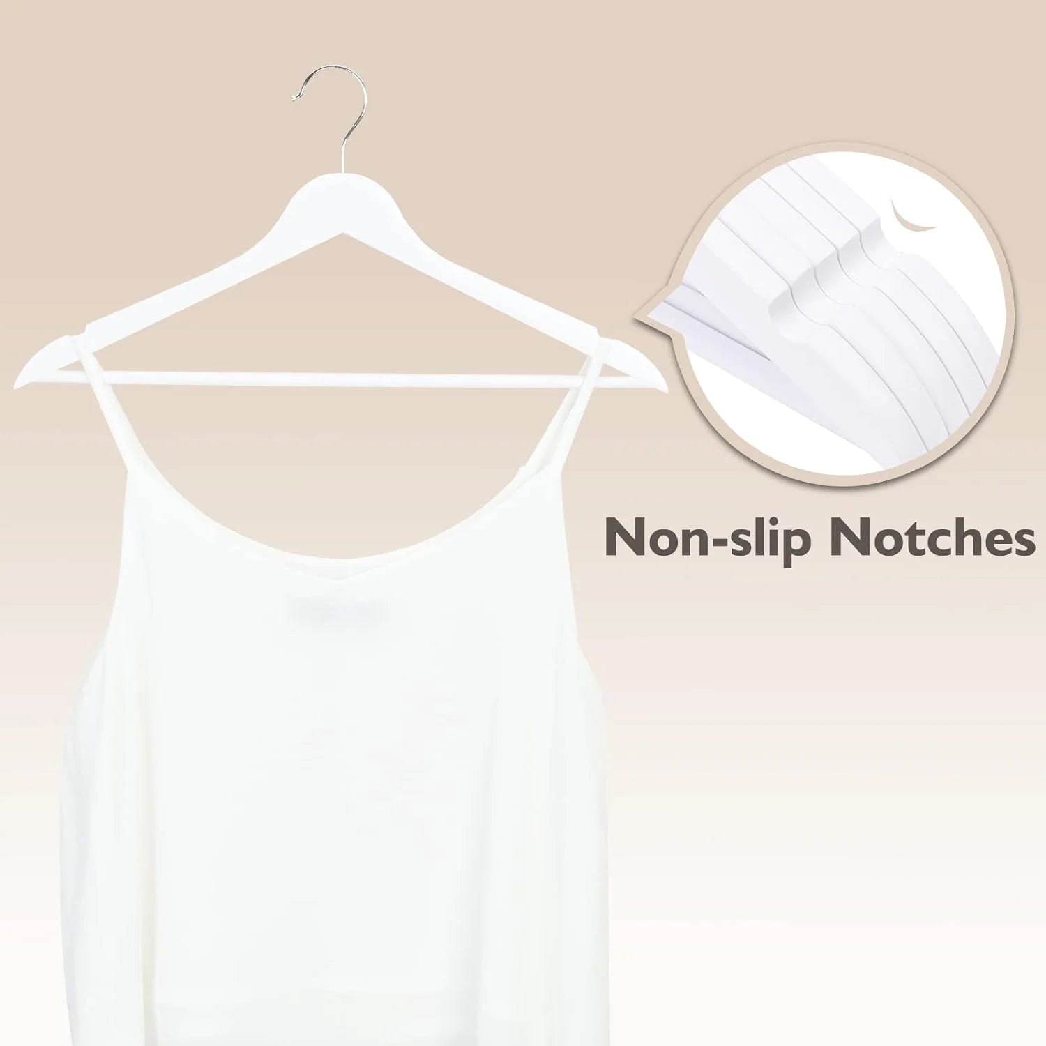 White Wooden Hangers 20 Pack, Natural Solid Wood Hangers with Smooth Finish, Non-Slip Pant Bar & 360° Swivel Hook