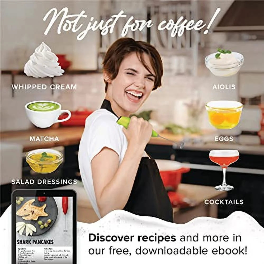 Handheld Electric Milk Frother, Battery-Operated Electric Whisk Foam Maker for Coffee, Latte, Cappuccino, Hot Chocolate, and Frothy Delights, without a Stand, Green