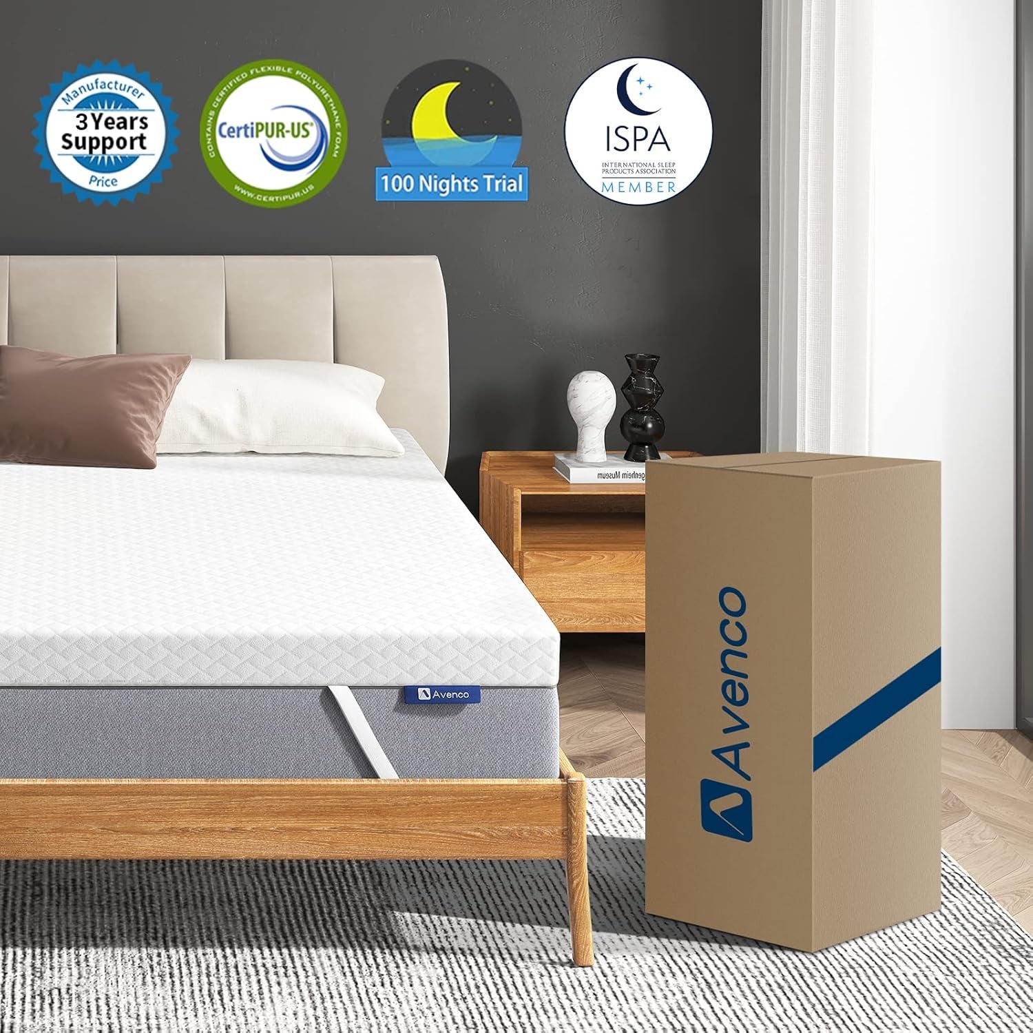 California King Mattress Topper, 4 Inch Memory Foam, Reversible Medium Firm, Certipur-Us Foam, Removable Cover, White