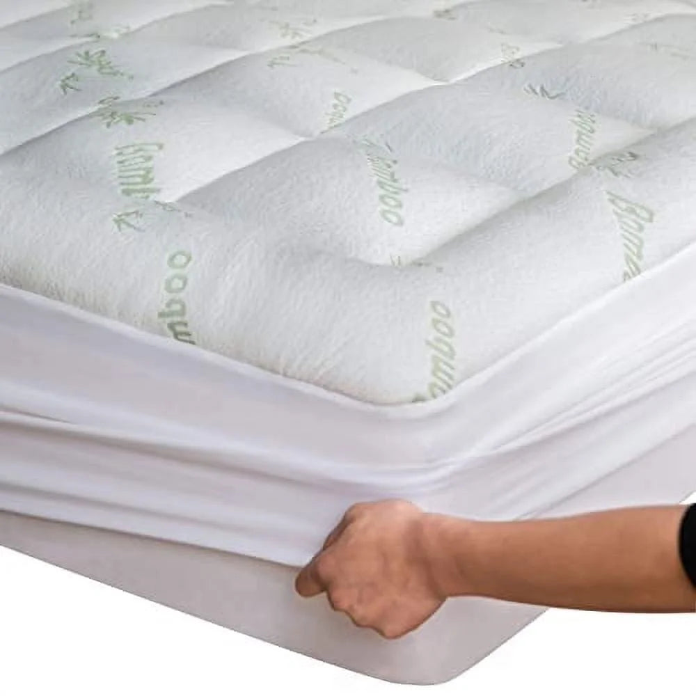 Bamboo Mattress Topper Cover Queen with 1 Pillow Protector Cooling Pillow
