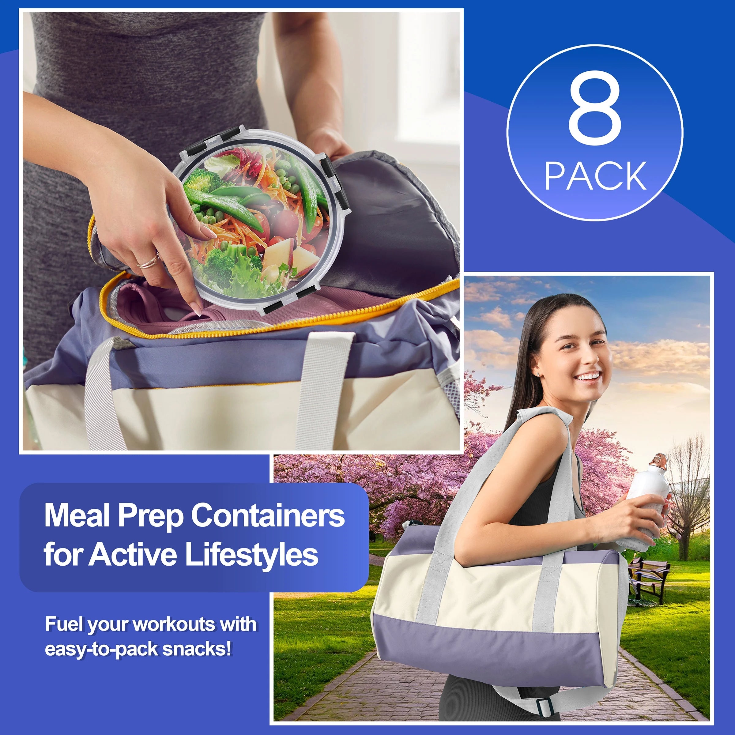 round Glass Meal Prep Containers Set of 8 with Airtight Lids (16Pcs)