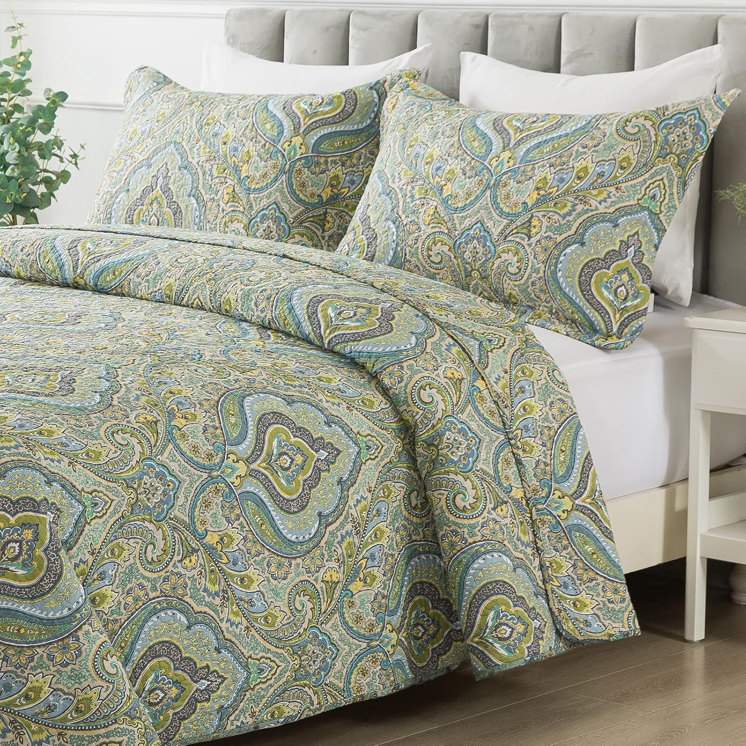 Quilts Set Bedspread Soft Quilt 1 2 Pillow Sham (Gorgeous European Floral Pattern, King (98" × 106"))