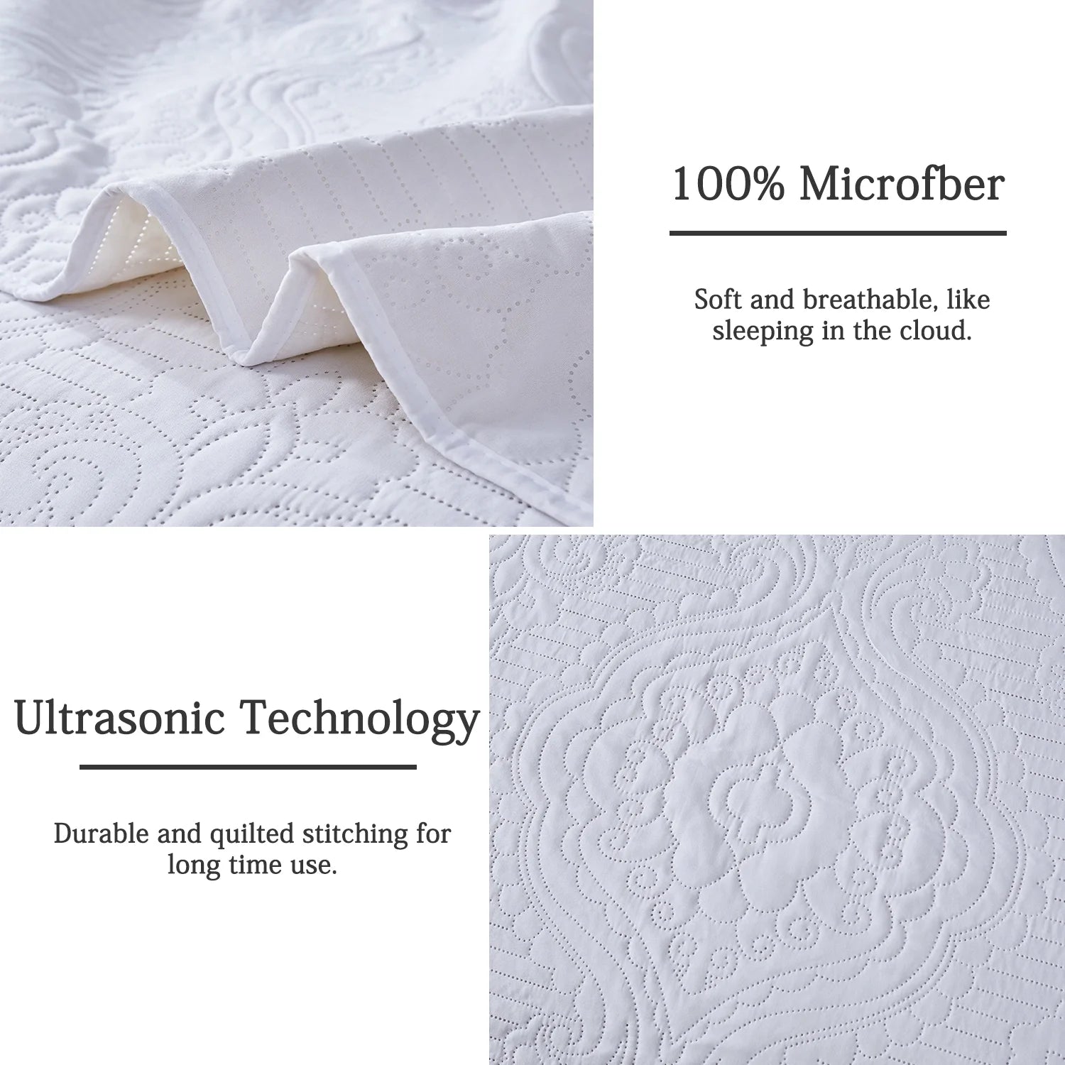 Quilt Set King White Solid Quilt Floral Microfiber Bedspread Coverlet