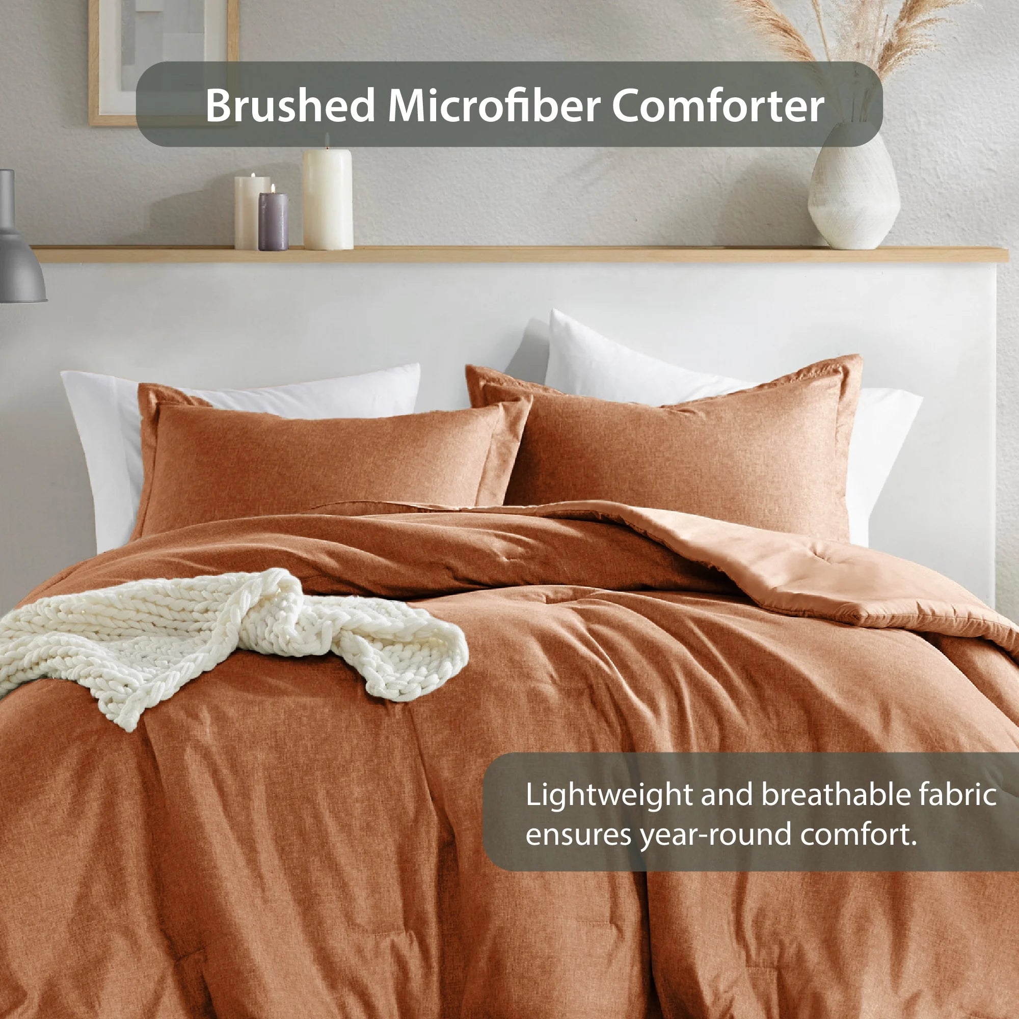 Twin/Twin-Xl Comforter Sets, Reversible 2 Piece Extra Soft Dorm Bedding Set, Chambray Print Burnt Orange Comforter Bed Set with Pillow Shams