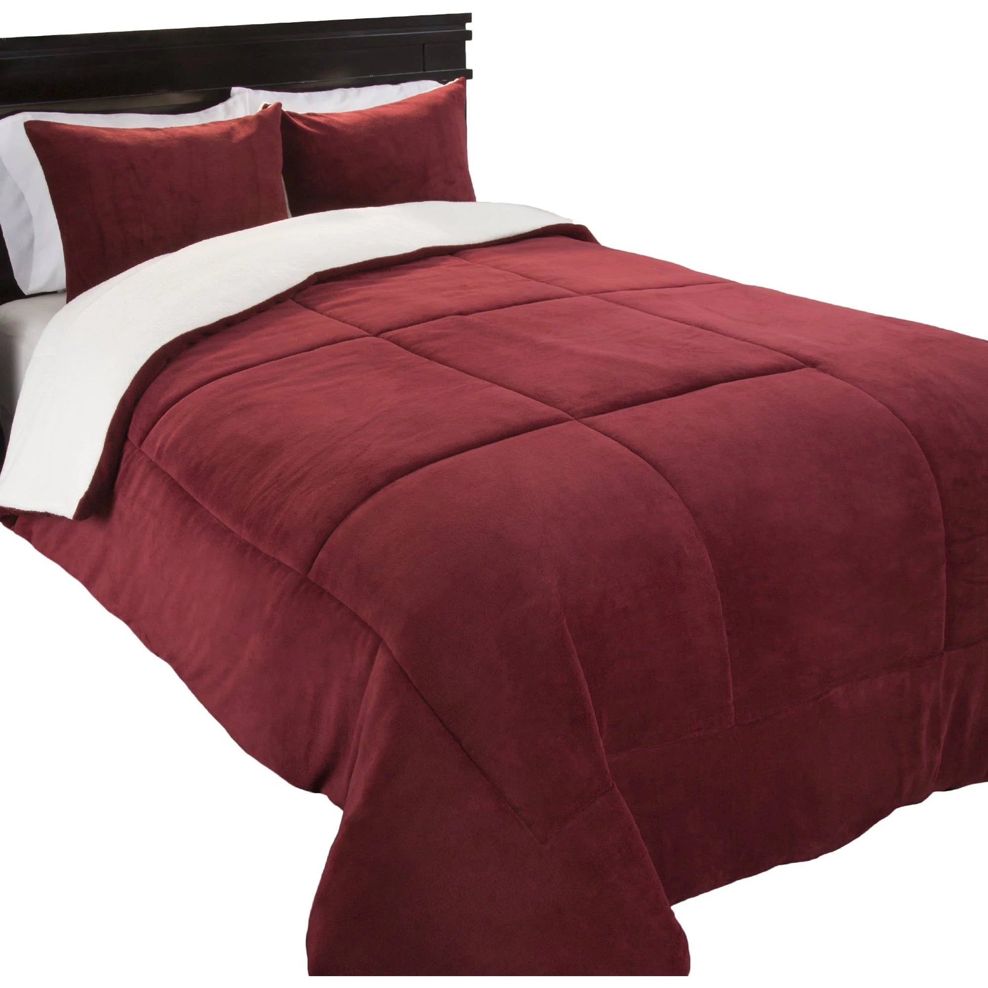 Lavish Home 3-Piece Sherpa Full/Queen Bedding Comforter Set, Burgundy