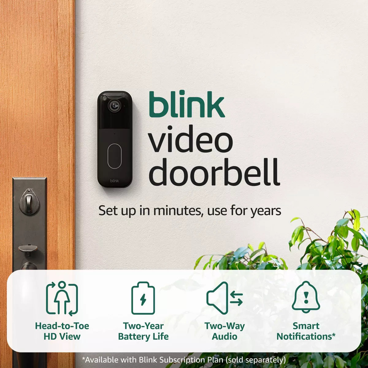Blink Video Doorbell with Head-To-Toe HD View, Two-Year Battery Life, and Simple Setup, Required Sync Module Not Included