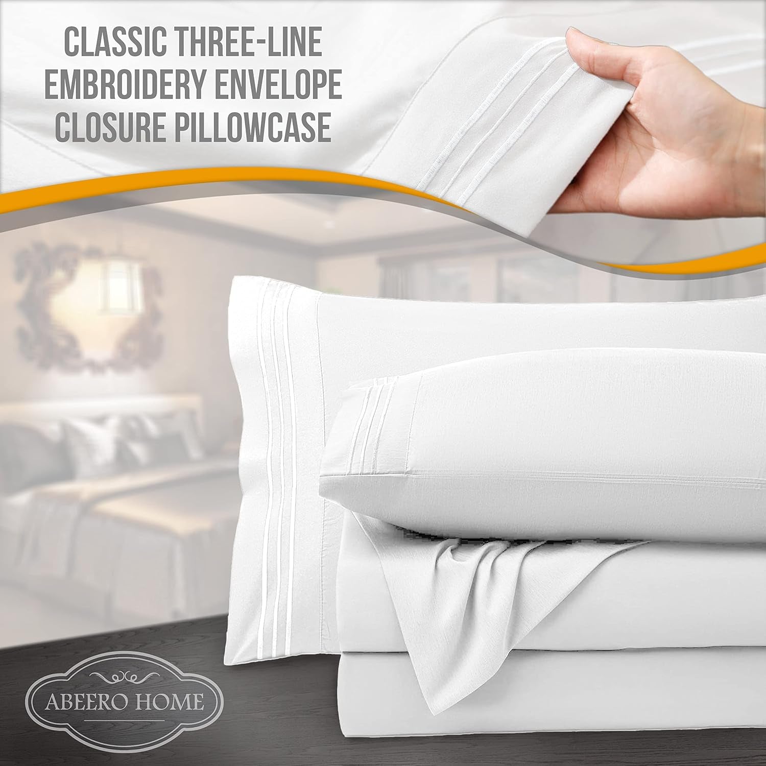 King Size Sheets Set Cooling - Luxury Hotel Sheets - Soft Bed Sheet with Elastic Corner Straps - Deep Pockets Microfiber Bedsheet - Bedding Sheet & Pillowcases - 4 Piece (King, White)