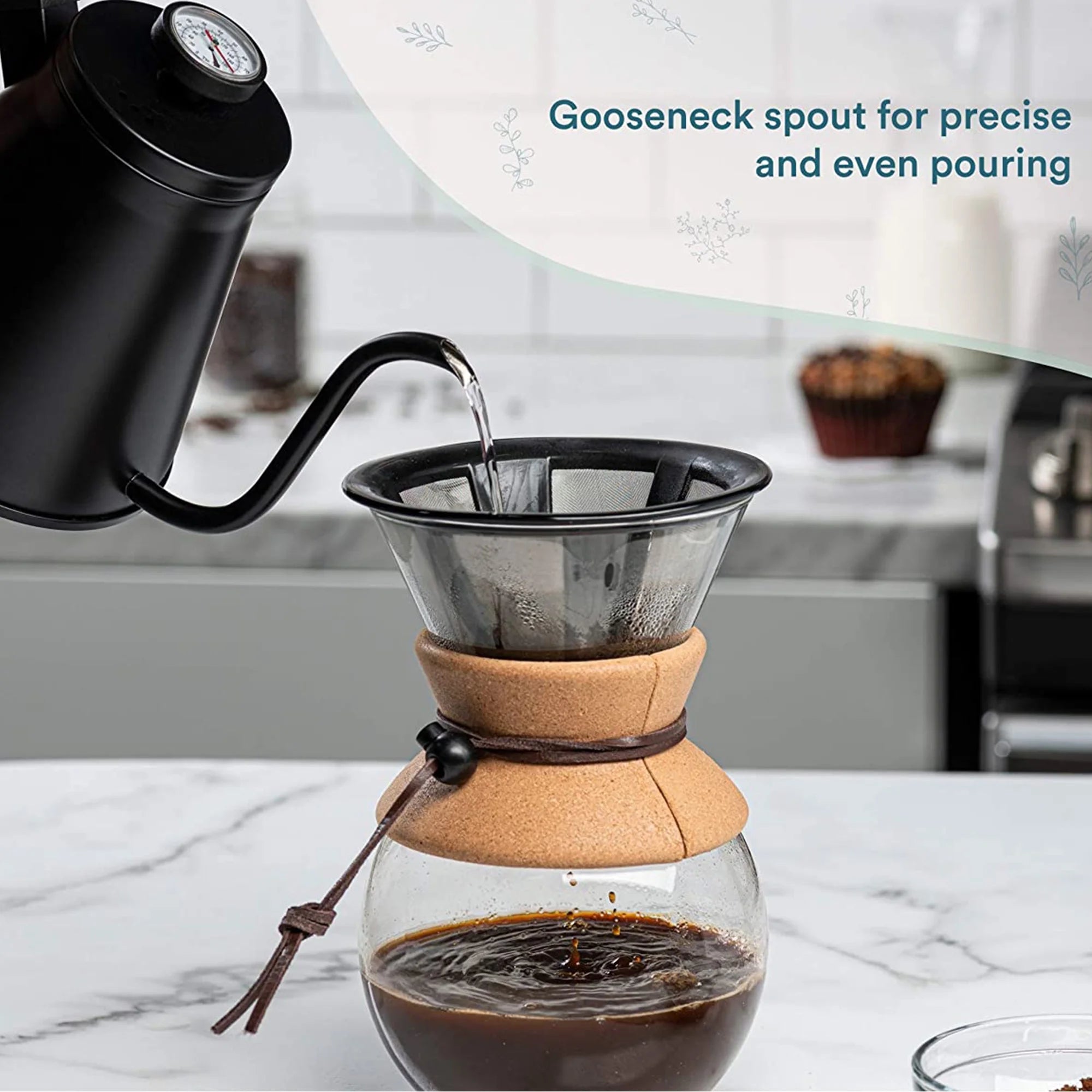 27 Oz Stainless Steel Stove Top Gooseneck Kettle with Temperature Thermometer