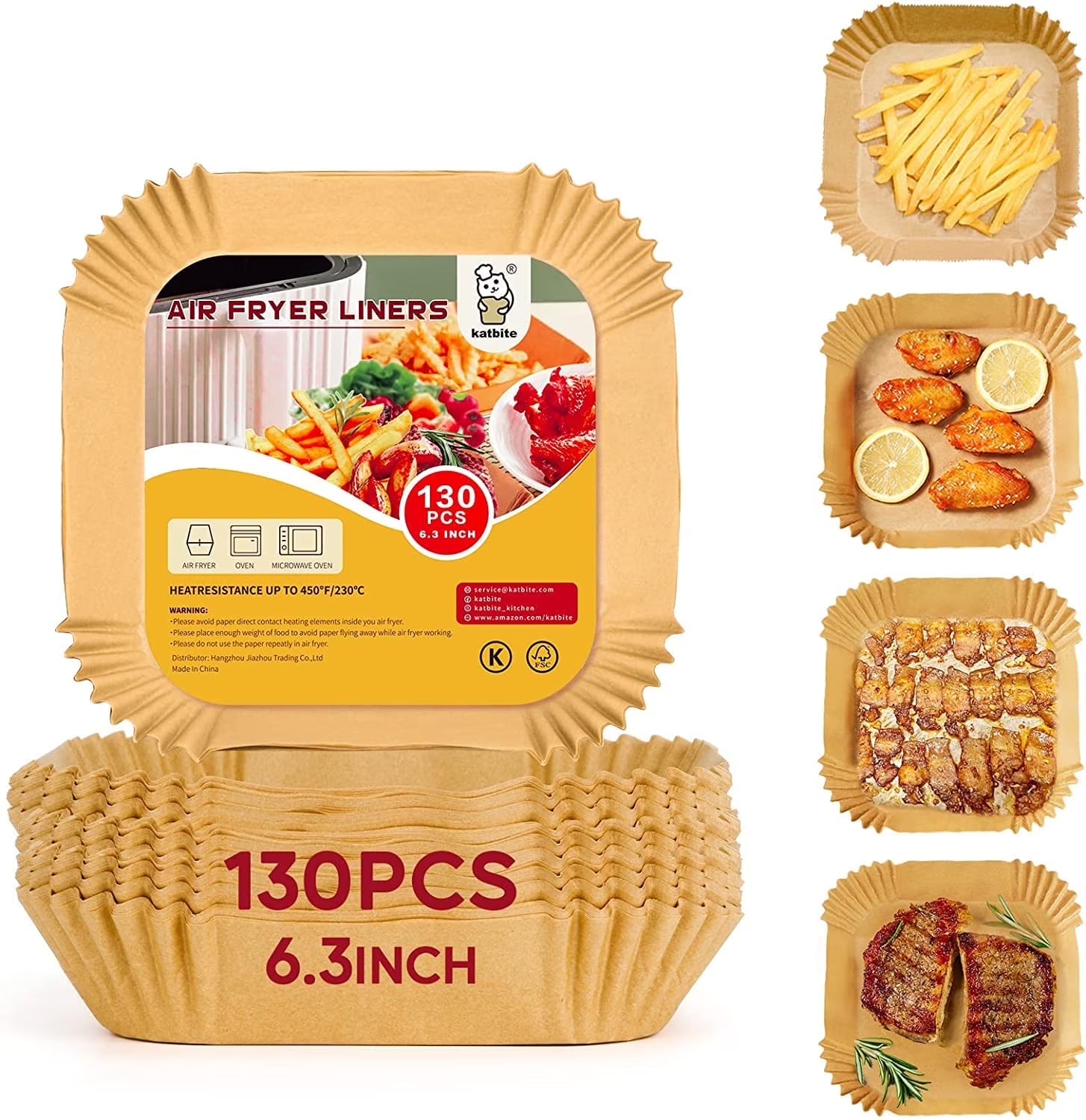 Air Fryer Paper Liners, 6.3 in Square, 130 Count, Unbleached, Non-Stick, Oil-Proof, Disposable