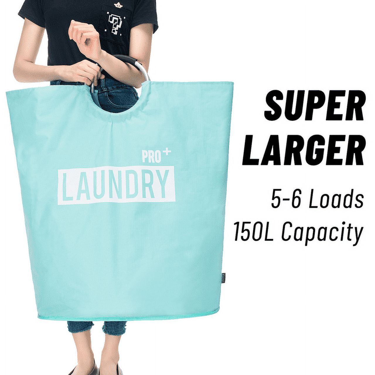 Super Large 150L Laundry Hamper Pro, Waterproof Laundry Basket, Clothes Hamper Stands up Well, Laundry Bag with Padded Handles, Collapsible Laundry Basket Easy Storage (Light Blue)