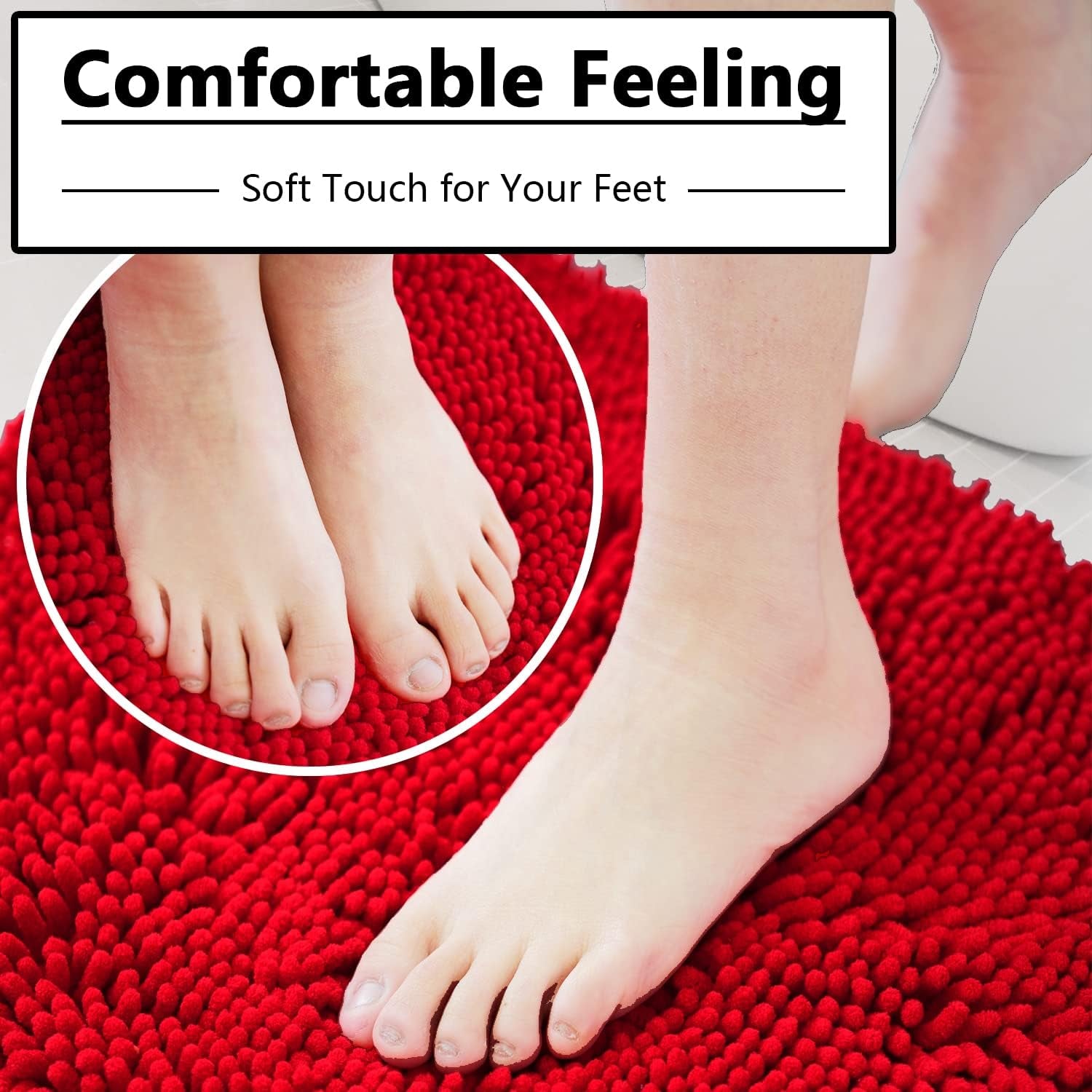 Bathroom Rugs 16 X 24 Inches, Chenille Extra Soft and Absorbent Shag Bathroom Rugs, Machine Wash Mat, Strong PVC Non-Slip Underside, Plush Carpet Mats, Christmas Decorations Red